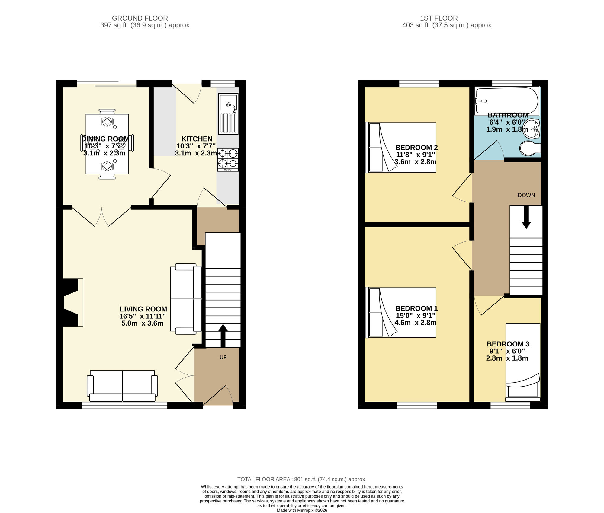 Floorplan of 3 bedroom Mid Terrace House for sale, Sandbed Court, Leeds, West Yorkshire, LS15