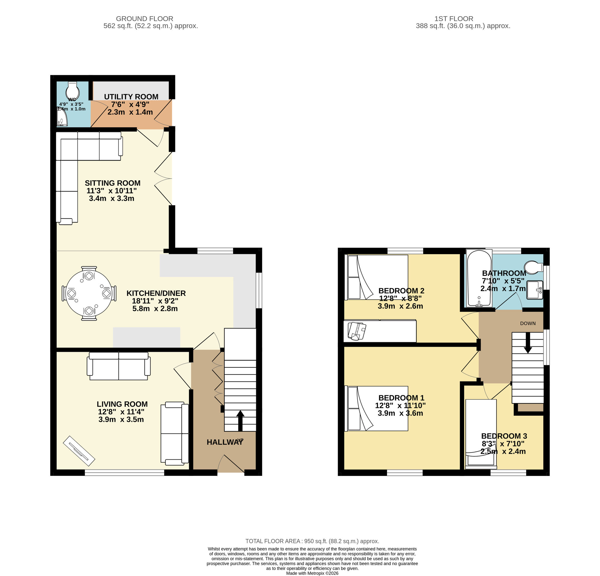 Floorplan of 3 bedroom Semi Detached House for sale, The Dale, Aberford, West Yorkshire, LS25