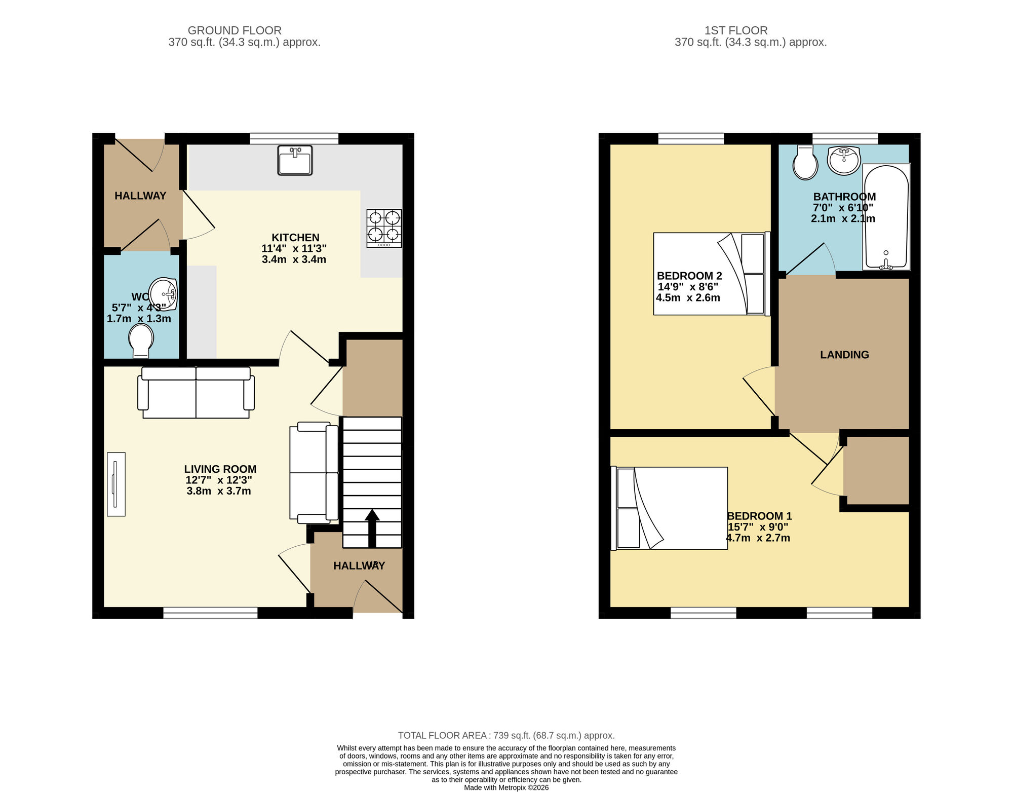 Floorplan of 2 bedroom Mid Terrace House for sale, Greenview Mount, Leeds, West Yorkshire, LS9