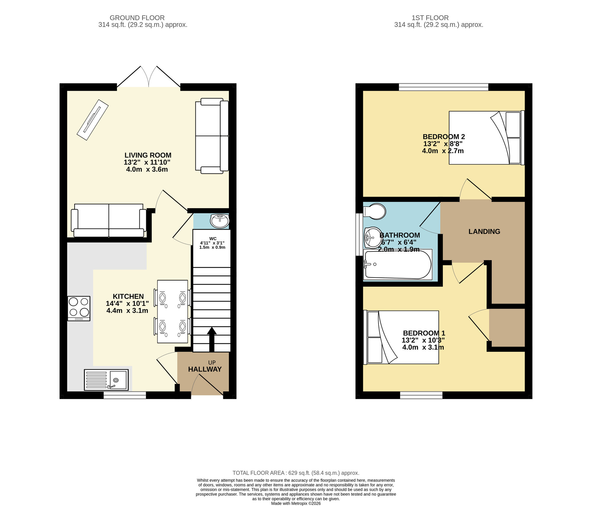 Floorplan of 2 bedroom Semi Detached House for sale, Dragon Close, Seacroft, West Yorkshire, LS14