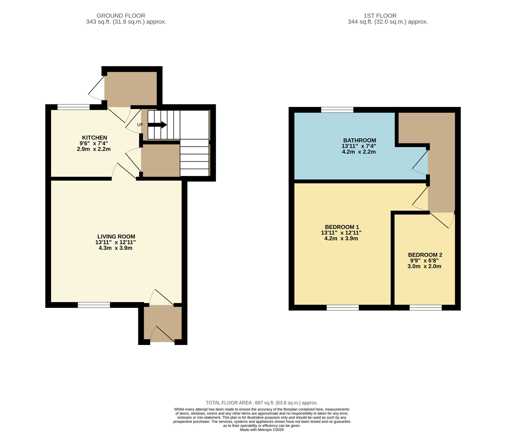Floorplan of 2 bedroom Mid Terrace House for sale, The Green, Seacroft, West Yorkshire, LS14