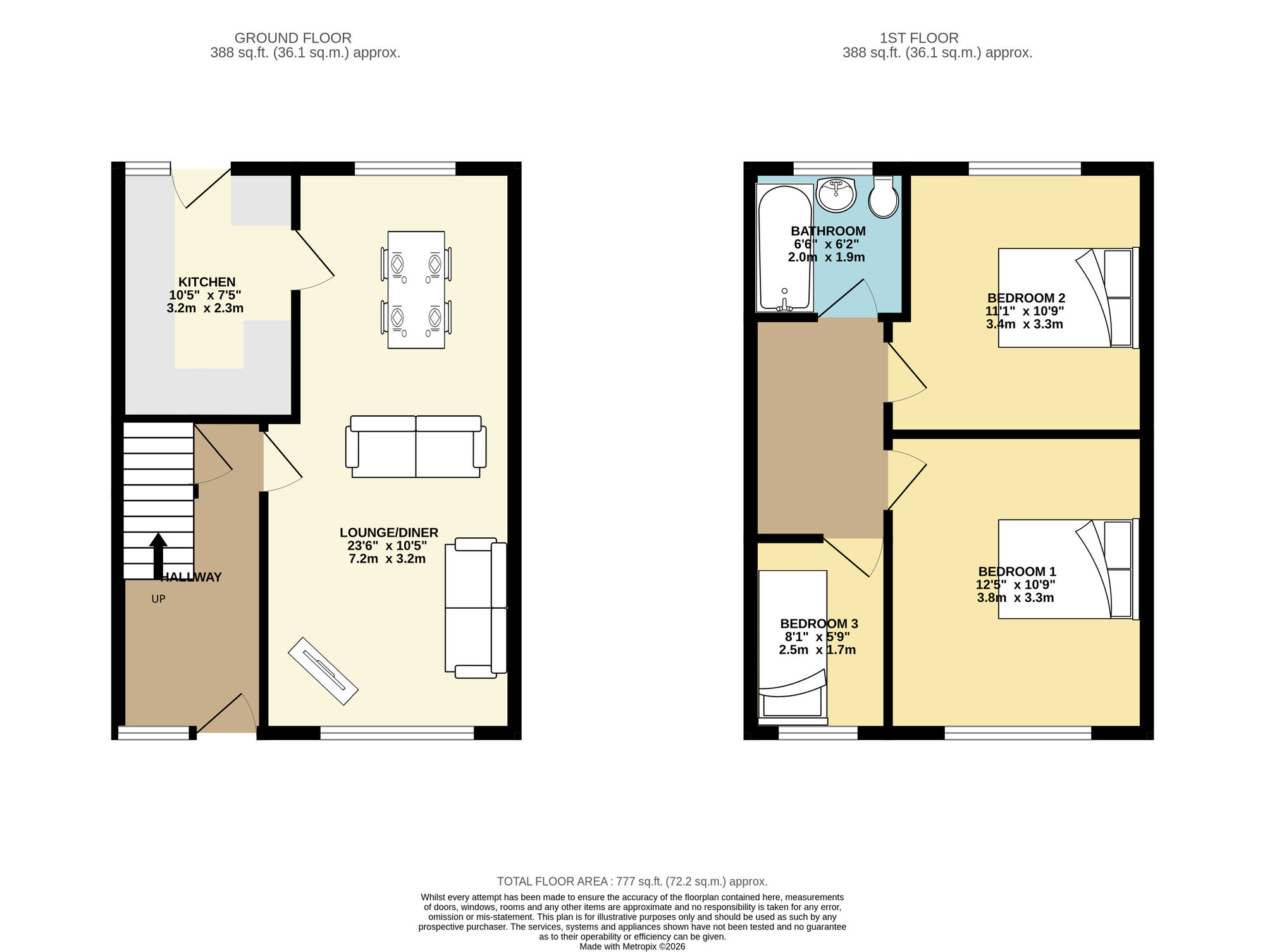 Floorplan of 3 bedroom Mid Terrace House for sale, Barton Court, Leeds, West Yorkshire, LS15