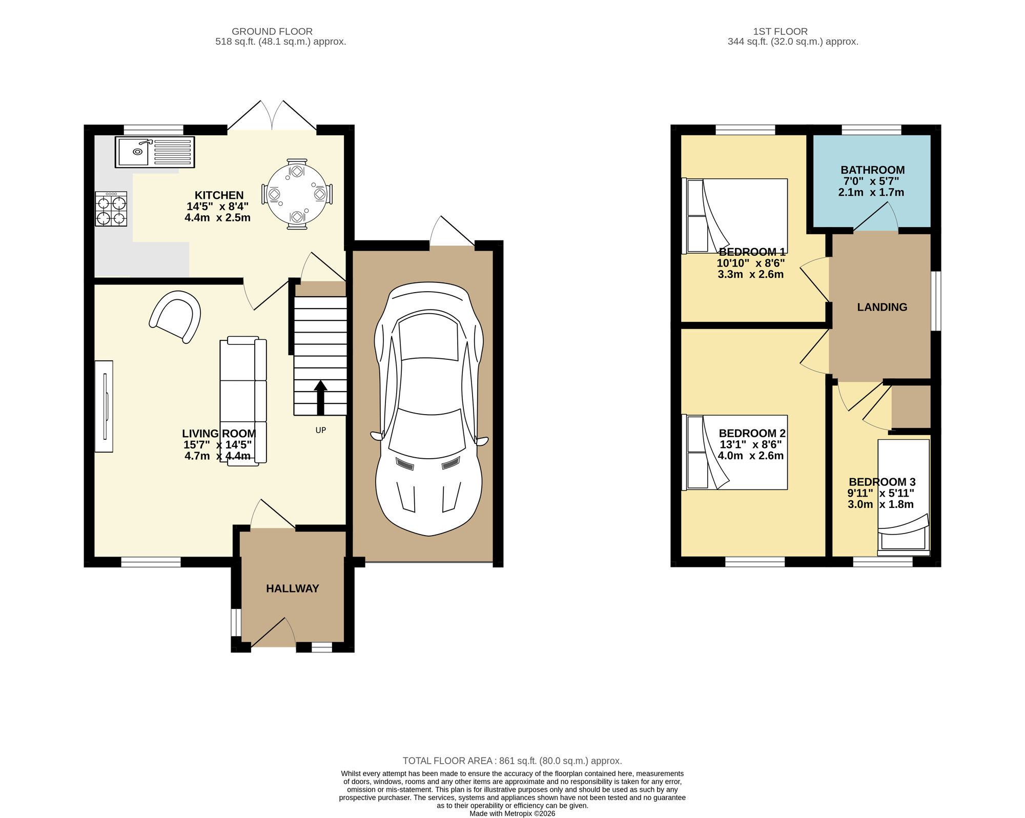 Floorplan of 3 bedroom Semi Detached House for sale, Oakham Way, Leeds, West Yorkshire, LS9