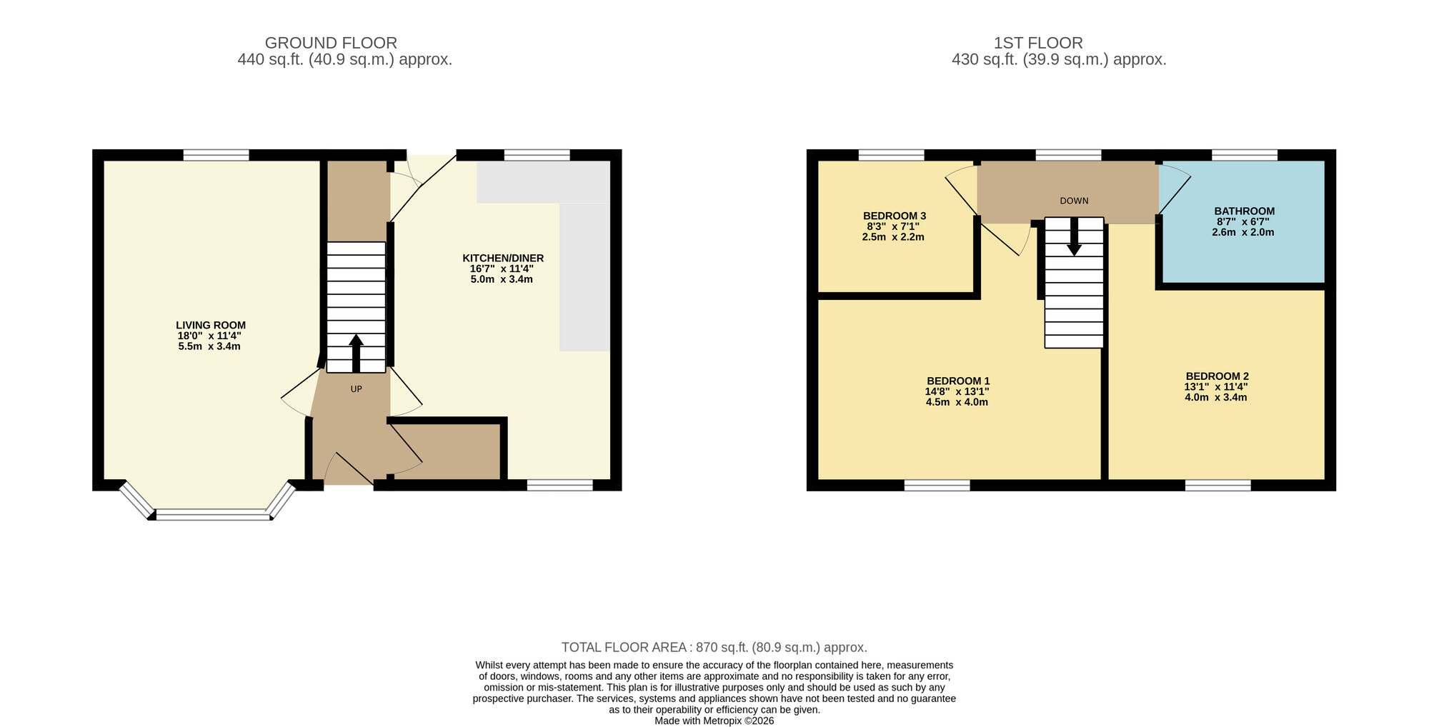 Floorplan of 3 bedroom End Terrace House for sale, Poole Crescent, Leeds, West Yorkshire, LS15