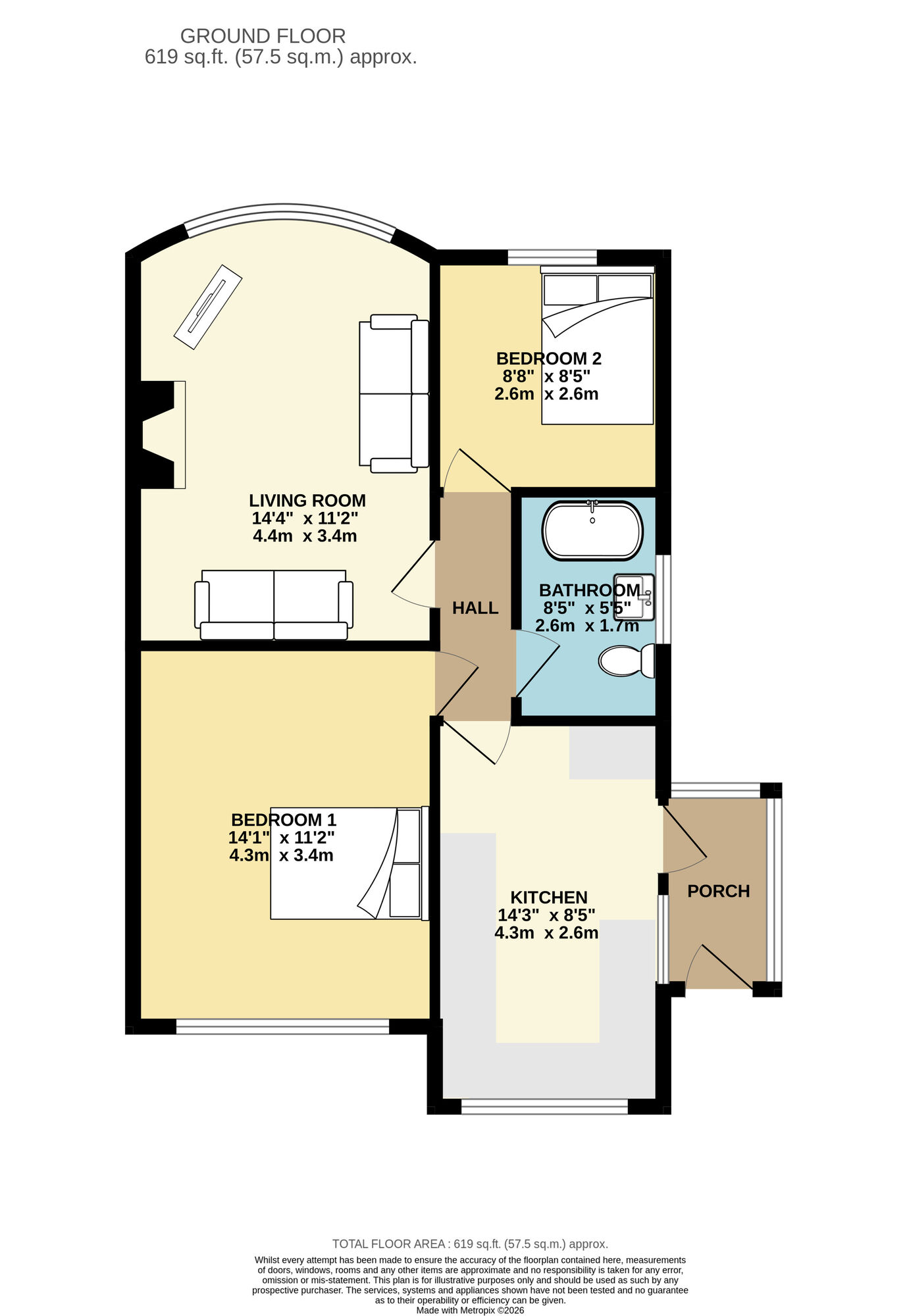 Floorplan of 2 bedroom Semi Detached Bungalow for sale, Ring Road, Halton, West Yorkshire, LS15