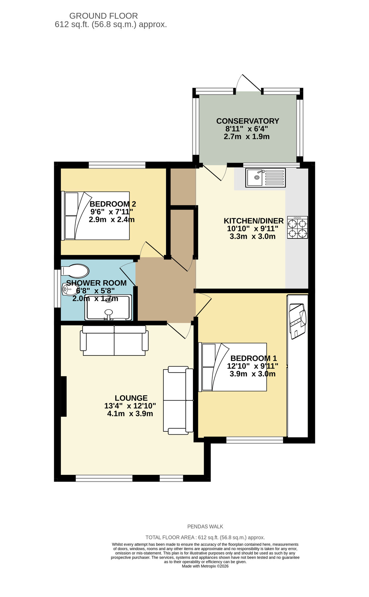 Floorplan of 2 bedroom Semi Detached Bungalow for sale, Pendas Walk, Leeds, West Yorkshire, LS15
