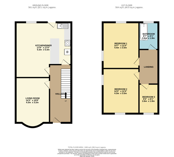 Floorplan of 3 bedroom End Terrace House to rent, Chestnut Avenue, Leeds, West Yorkshire, LS15