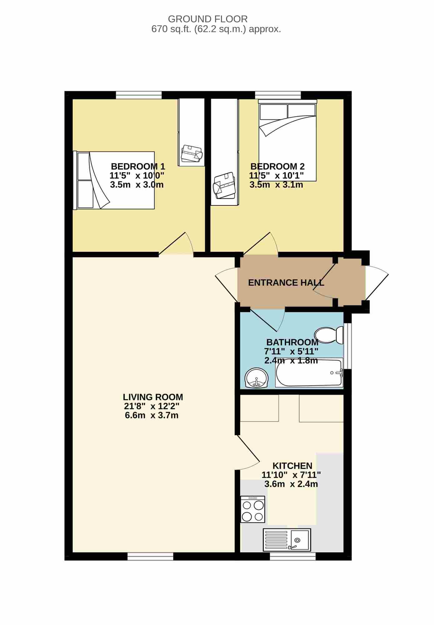 Floorplan of 2 bedroom Semi Detached Bungalow for sale, York Road, Leeds, West Yorkshire, LS14