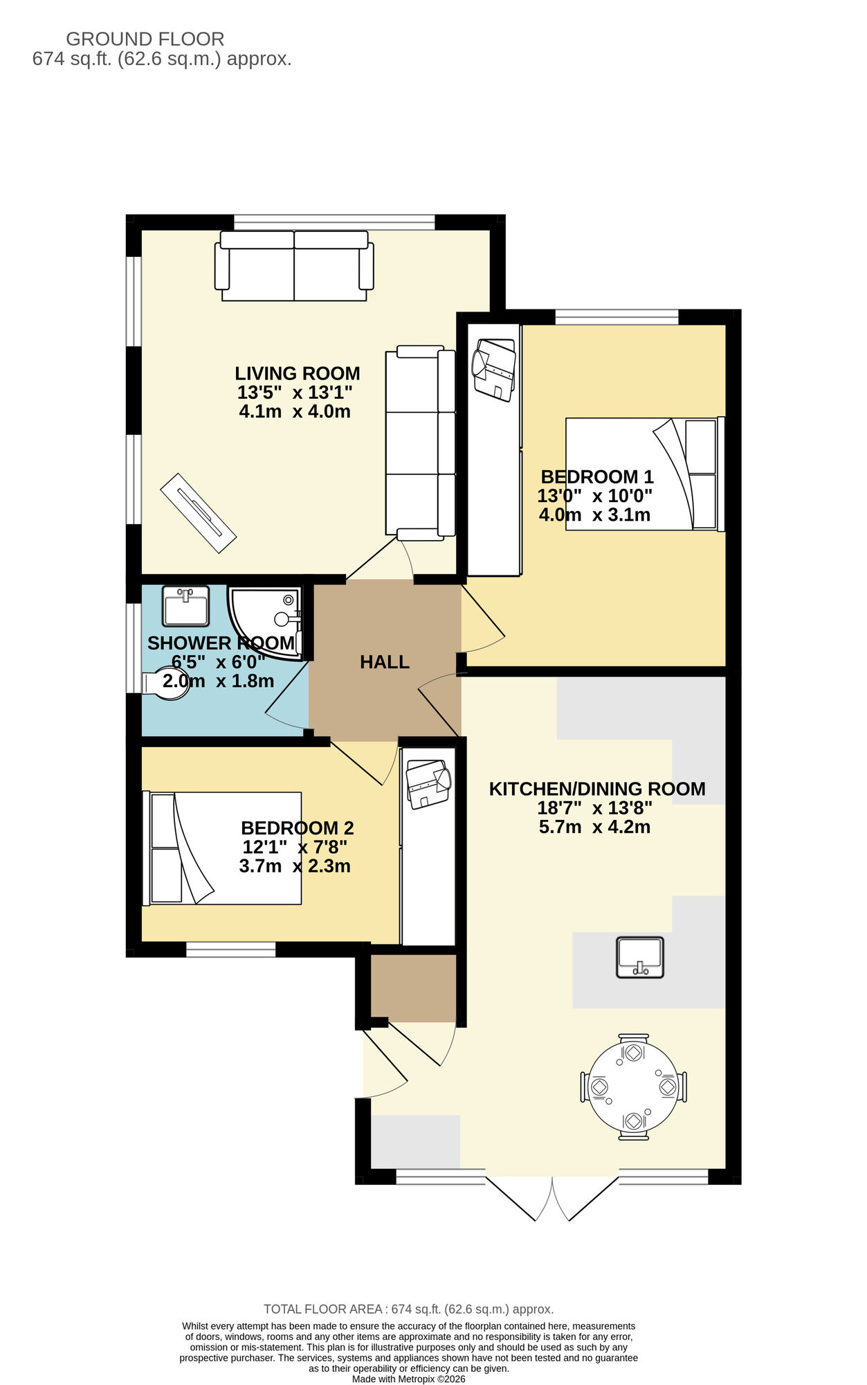 Floorplan of 2 bedroom Semi Detached Bungalow for sale, Pendas Walk, Leeds, West Yorkshire, LS15