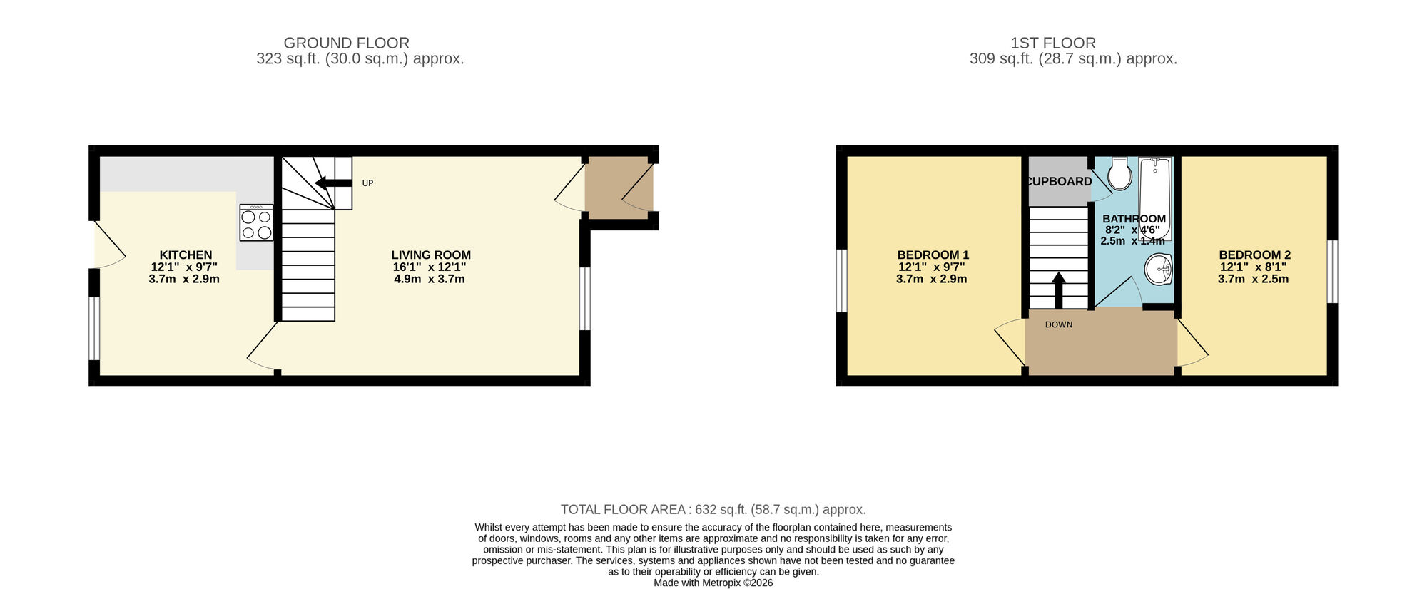 Floorplan of 2 bedroom Mid Terrace House to rent, Raynville Walk, Leeds, West Yorkshire, LS13
