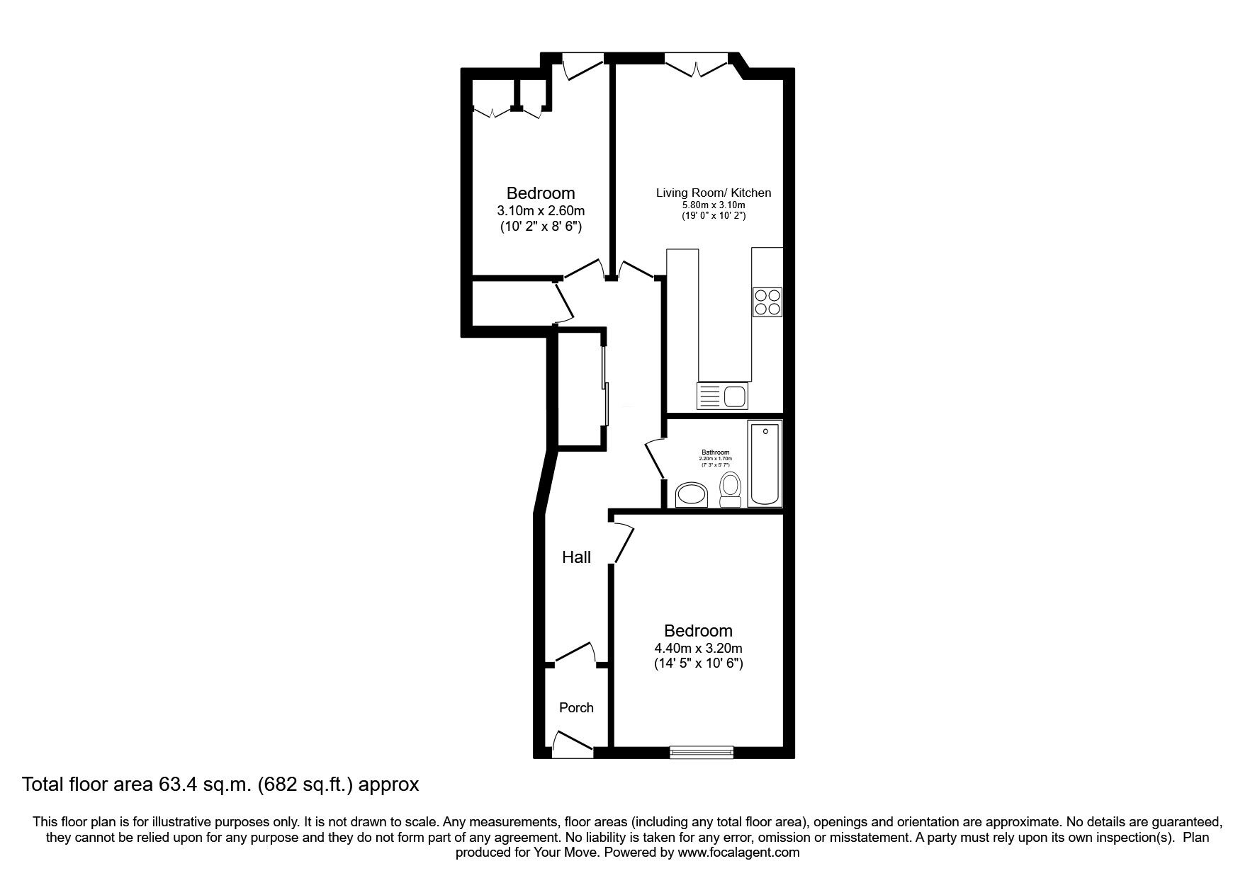 Floorplan of 2 bedroom  Flat for sale, Parsons Green Terrace, Edinburgh, Midlothian, EH8