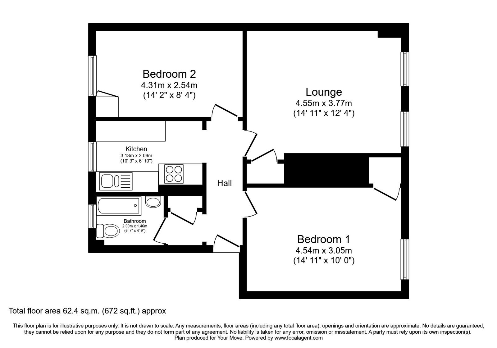 Floorplan of 2 bedroom  Flat for sale, Piershill Square West, Edinburgh, Midlothian, EH8