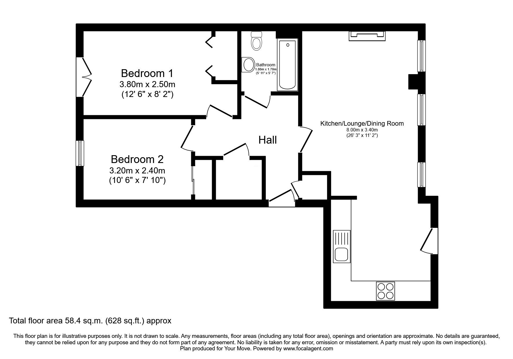 Floorplan of 2 bedroom  Flat for sale, Newhaven Place, Edinburgh, Midlothian, EH6