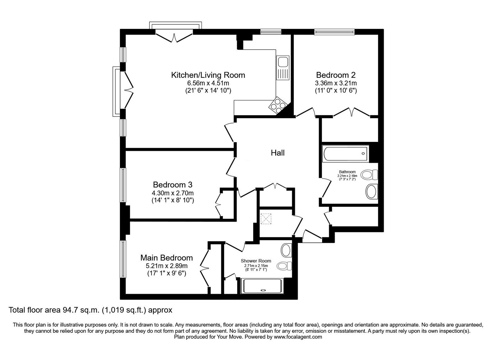 Floorplan of 3 bedroom  Flat for sale, Western Harbour Terrace, Edinburgh, Midlothian, EH6