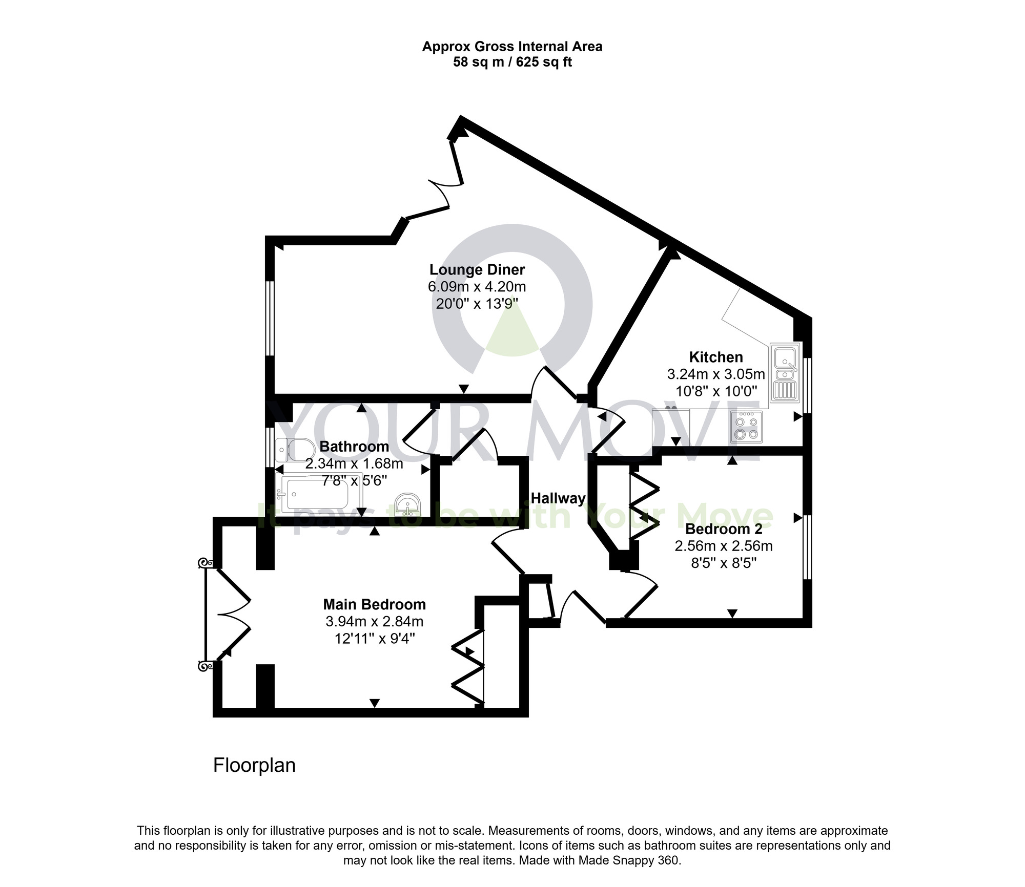 Floorplan of 2 bedroom Flat for sale, Rennie's Isle, Edinburgh, Midlothian, EH6