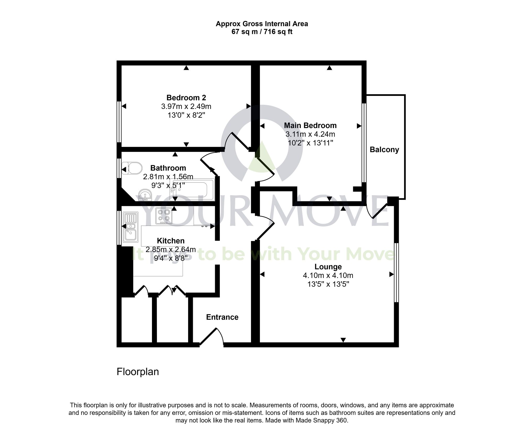 Floorplan of 2 bedroom Flat for sale, Falcon Road West, Edinburgh, Midlothian, EH10