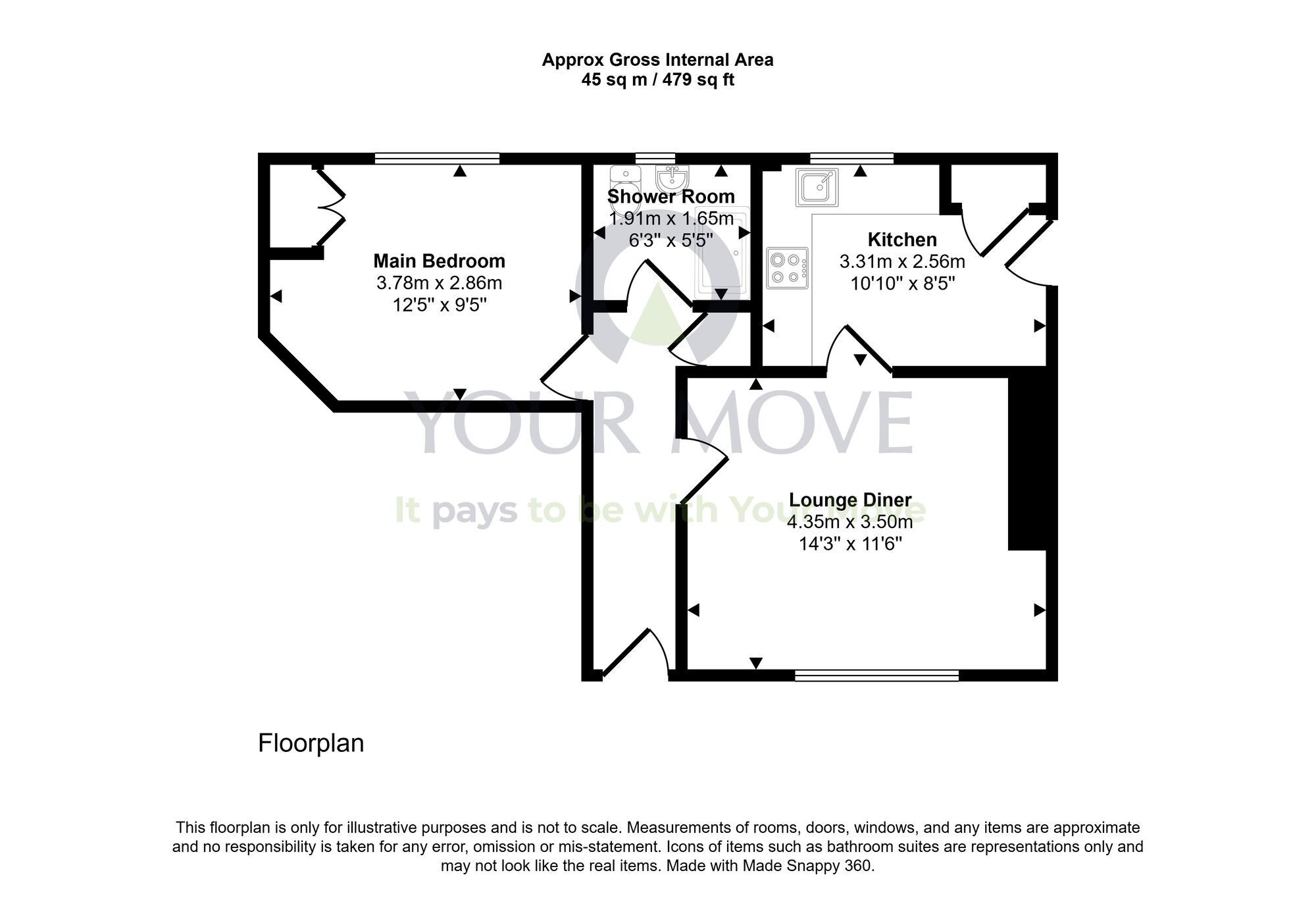 Floorplan of 1 bedroom Mid Terrace Bungalow for sale, Parkgrove Place, Edinburgh, Midlothian, EH4