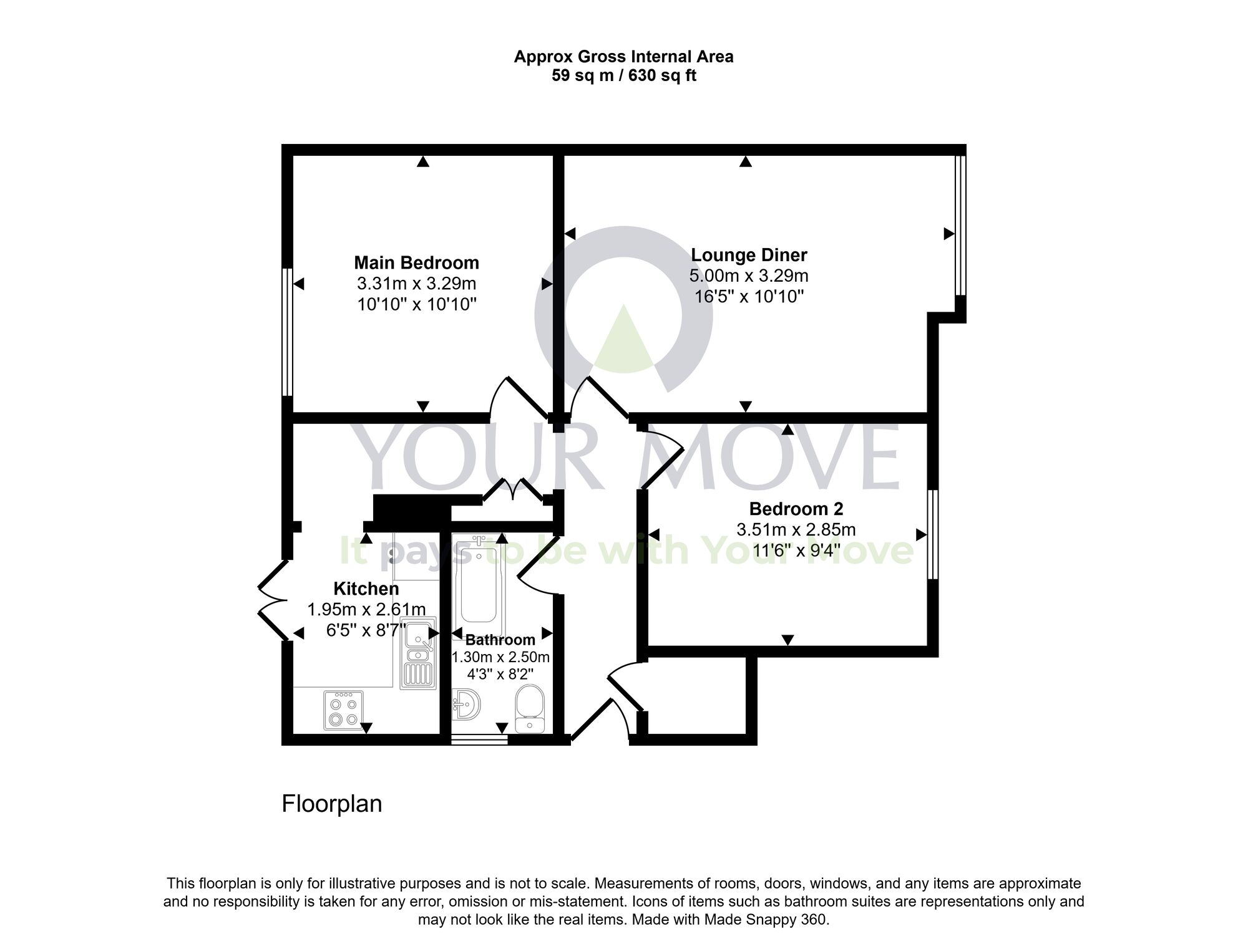 Floorplan of 2 bedroom Flat for sale, Carrick Knowe Gardens, Edinburgh, Midlothian, EH12