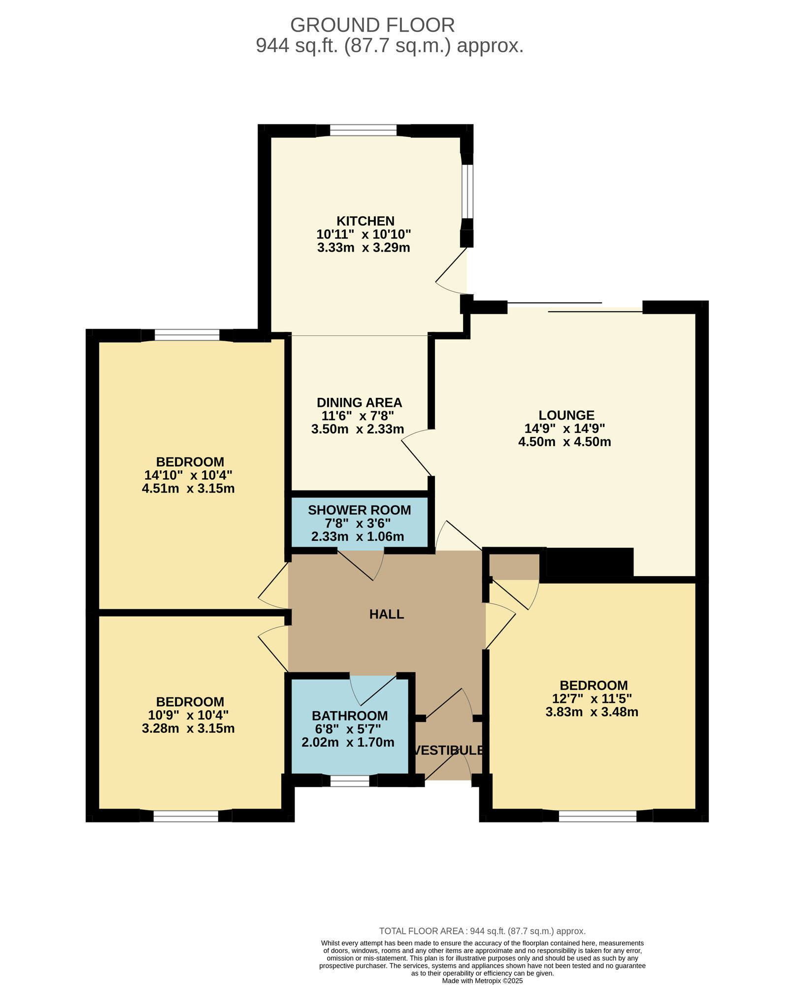 Floorplan of 3 bedroom Semi Detached Bungalow for sale, Beech Park, Leven, Fife, KY8
