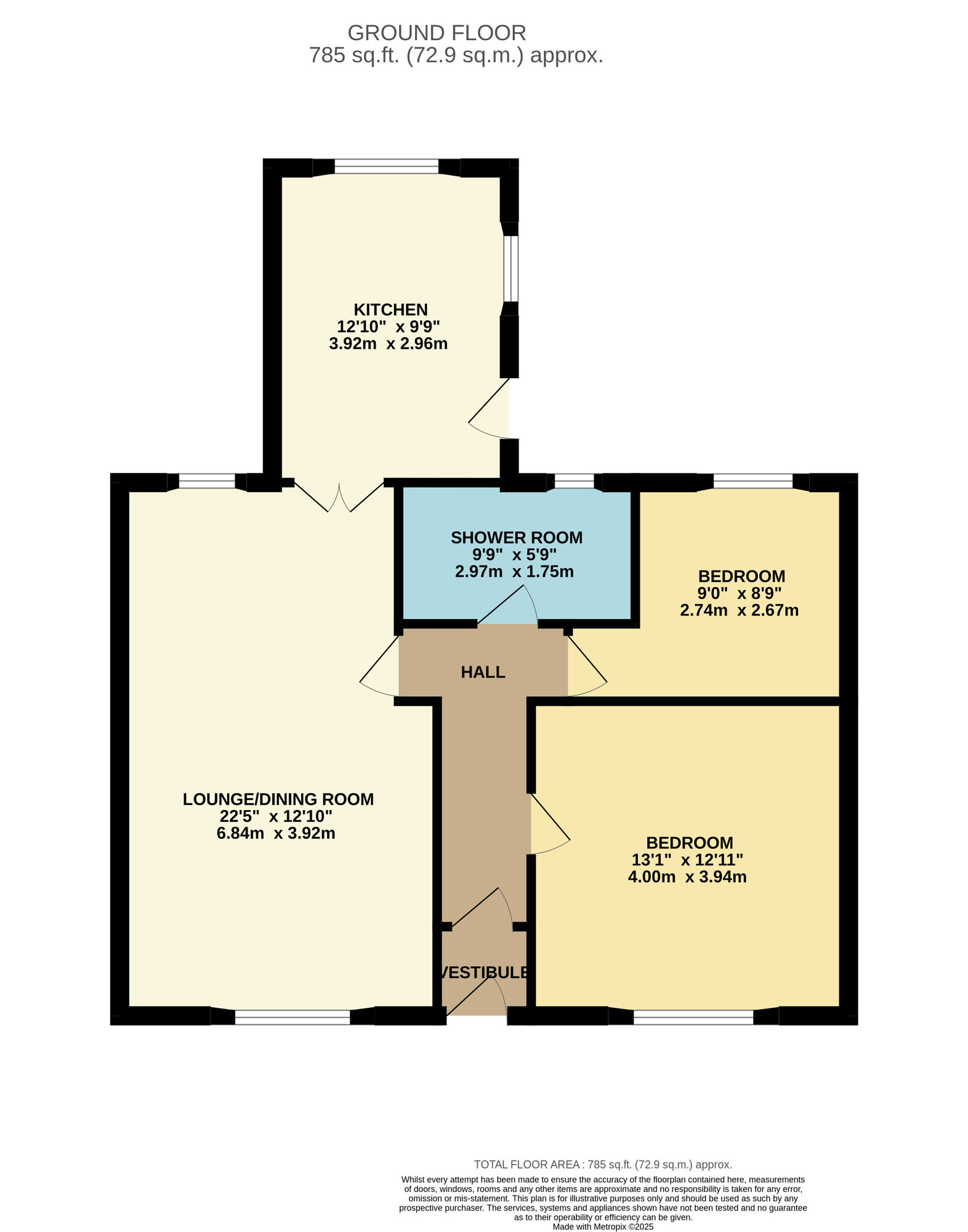 Floorplan of 2 bedroom Mid Terrace Bungalow for sale, Kennoway Road, Windygates, Fife, KY8