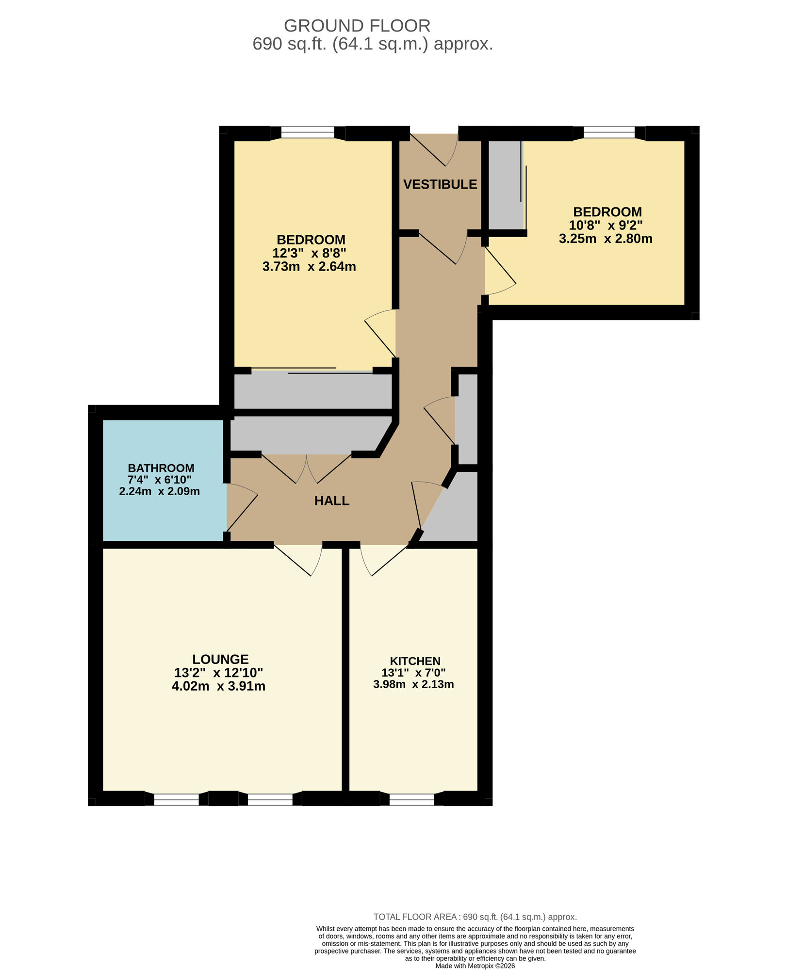 Floorplan of 2 bedroom Flat for sale, Kirkside Court, Leven, Fife, KY8