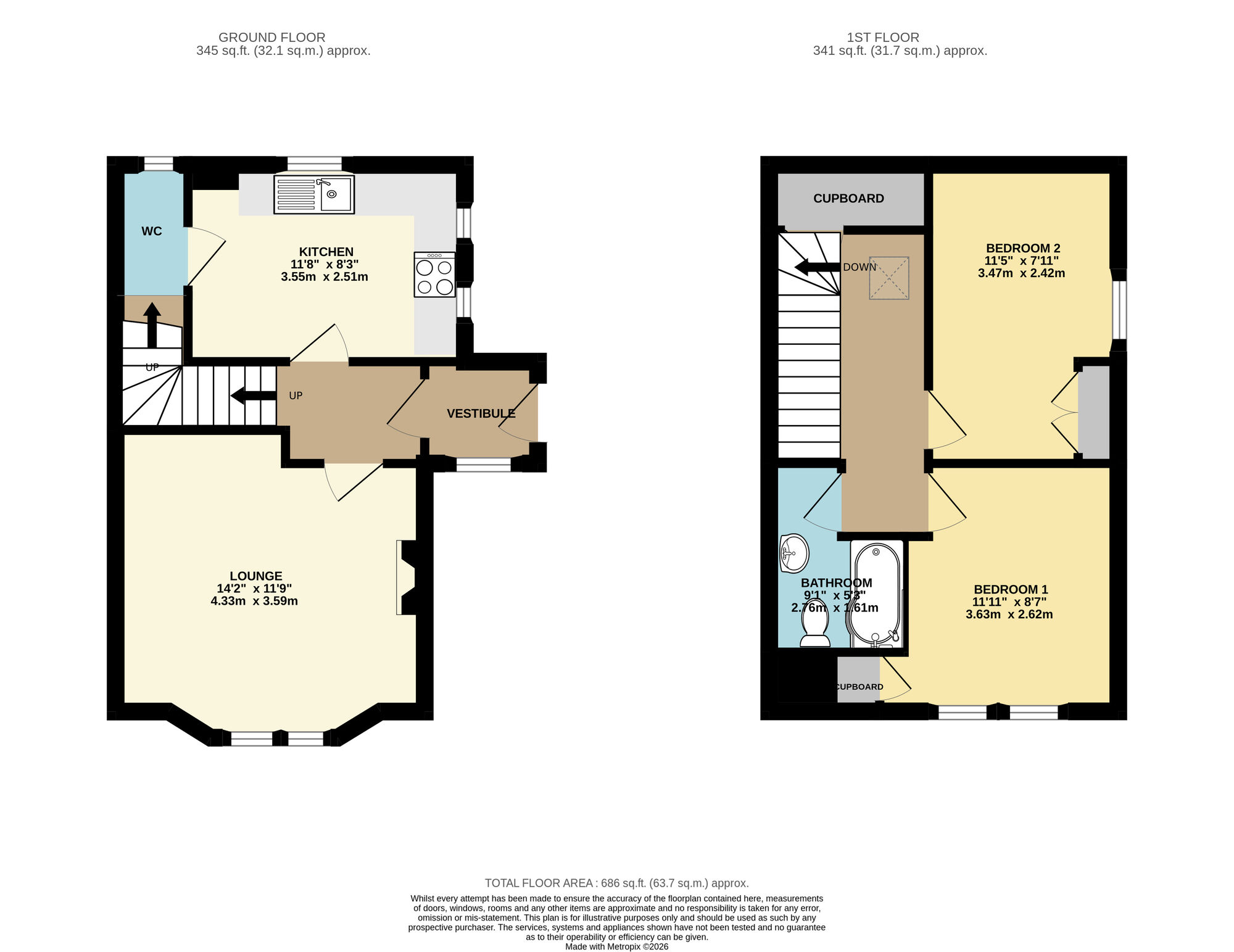 Floorplan of 2 bedroom End Terrace House for sale, Leven Road, Lundin Links, Fife, KY8