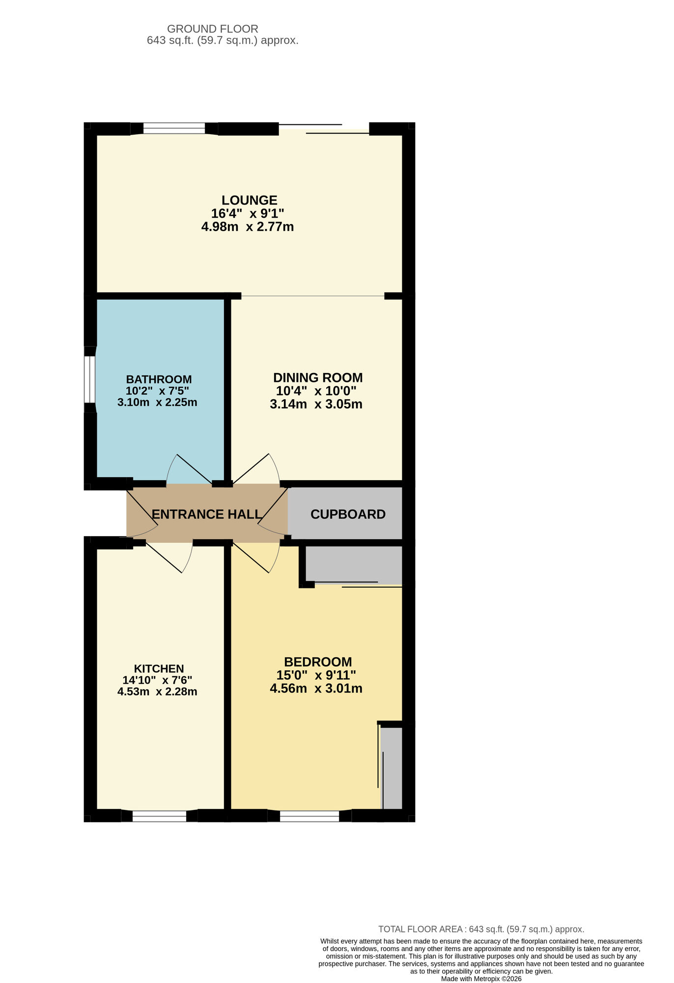 Floorplan of 1 bedroom Semi Detached Bungalow for sale, Denvale Gardens, Kennoway, Fife, KY8