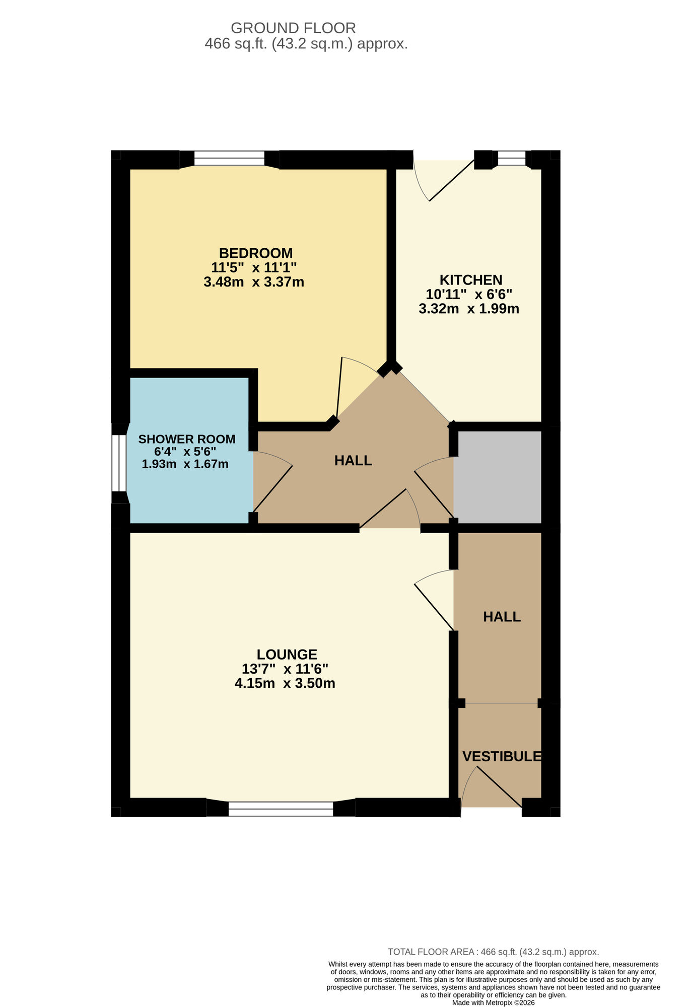 Floorplan of 1 bedroom Semi Detached Bungalow for sale, Kennoway Burns, Kennoway, Fife, KY8
