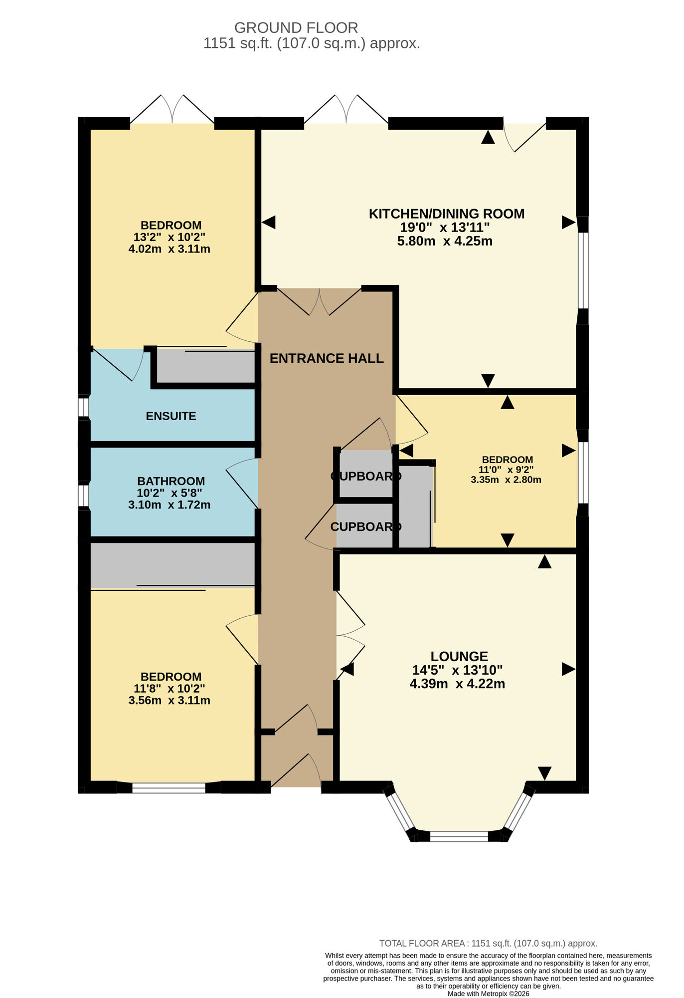 Floorplan of 3 bedroom Detached Bungalow for sale, Cypress Lane, Leven, Fife, KY8