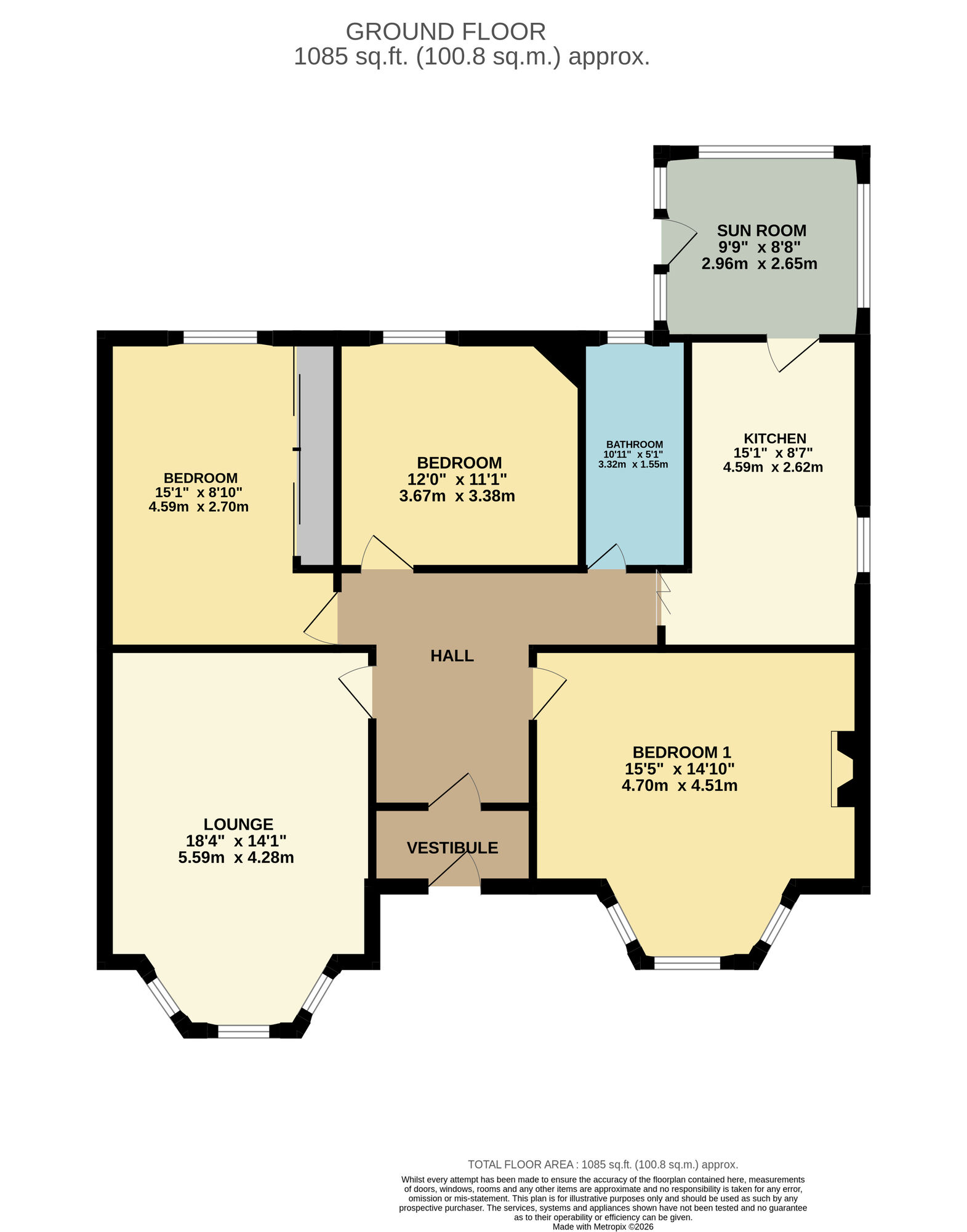 Floorplan of 3 bedroom Detached Bungalow for sale, Glenlyon Road, Leven, Fife, KY8