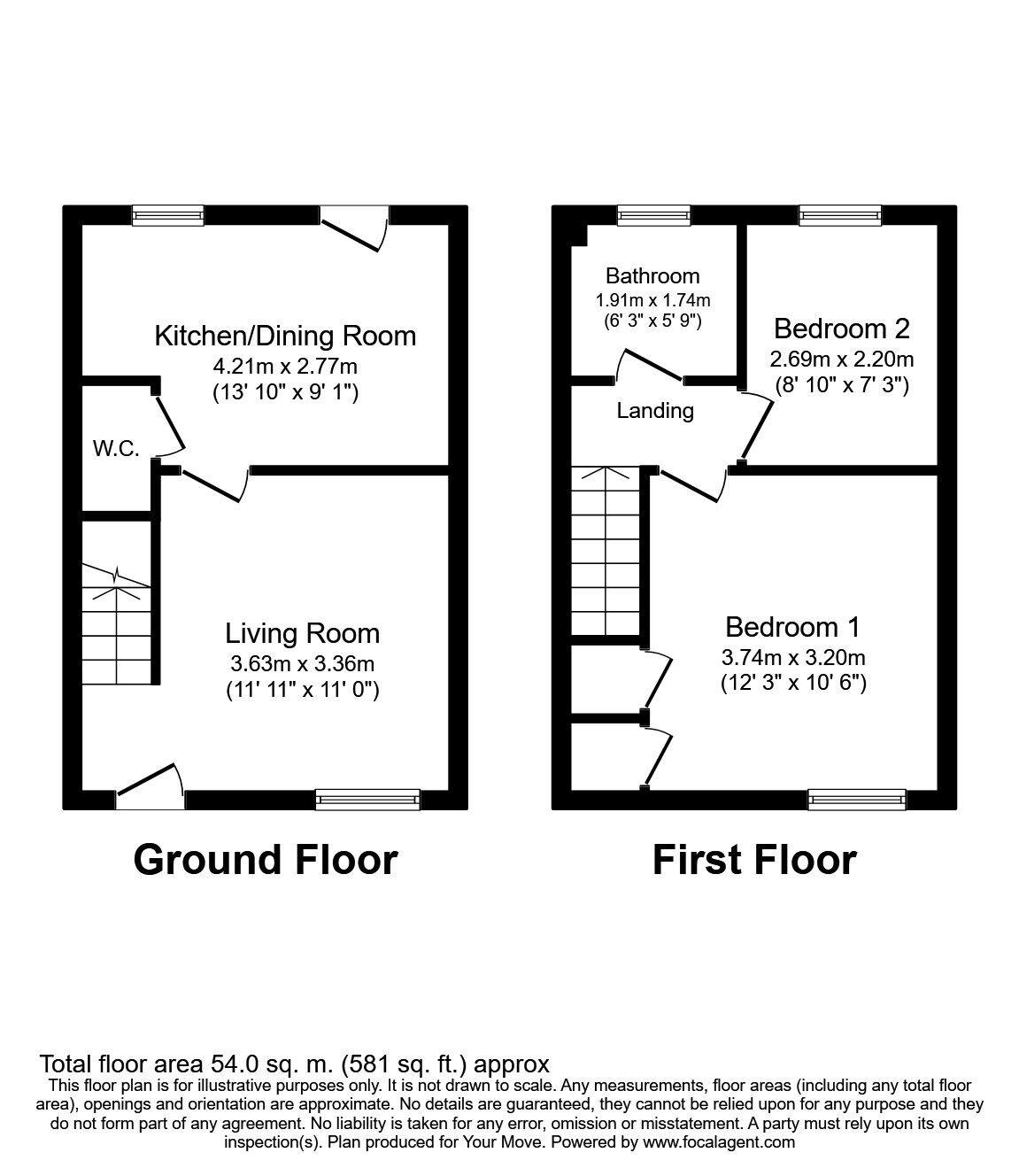 Floorplan of 2 bedroom Mid Terrace House to rent, Dunkirk Road, Lincoln, LN1