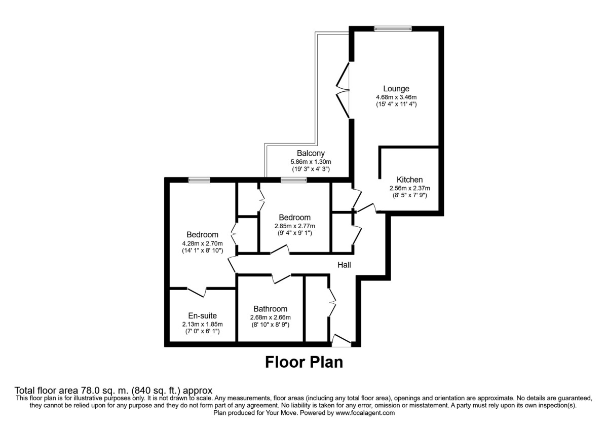Floorplan of 2 bedroom Flat to rent, St. Swithins Square, Lincoln, LN2
