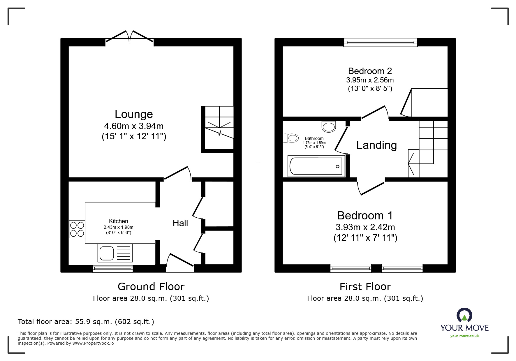 Floorplan of 2 bedroom Mid Terrace House to rent, Watling Close, Bracebridge Heath, Lincoln, LN4