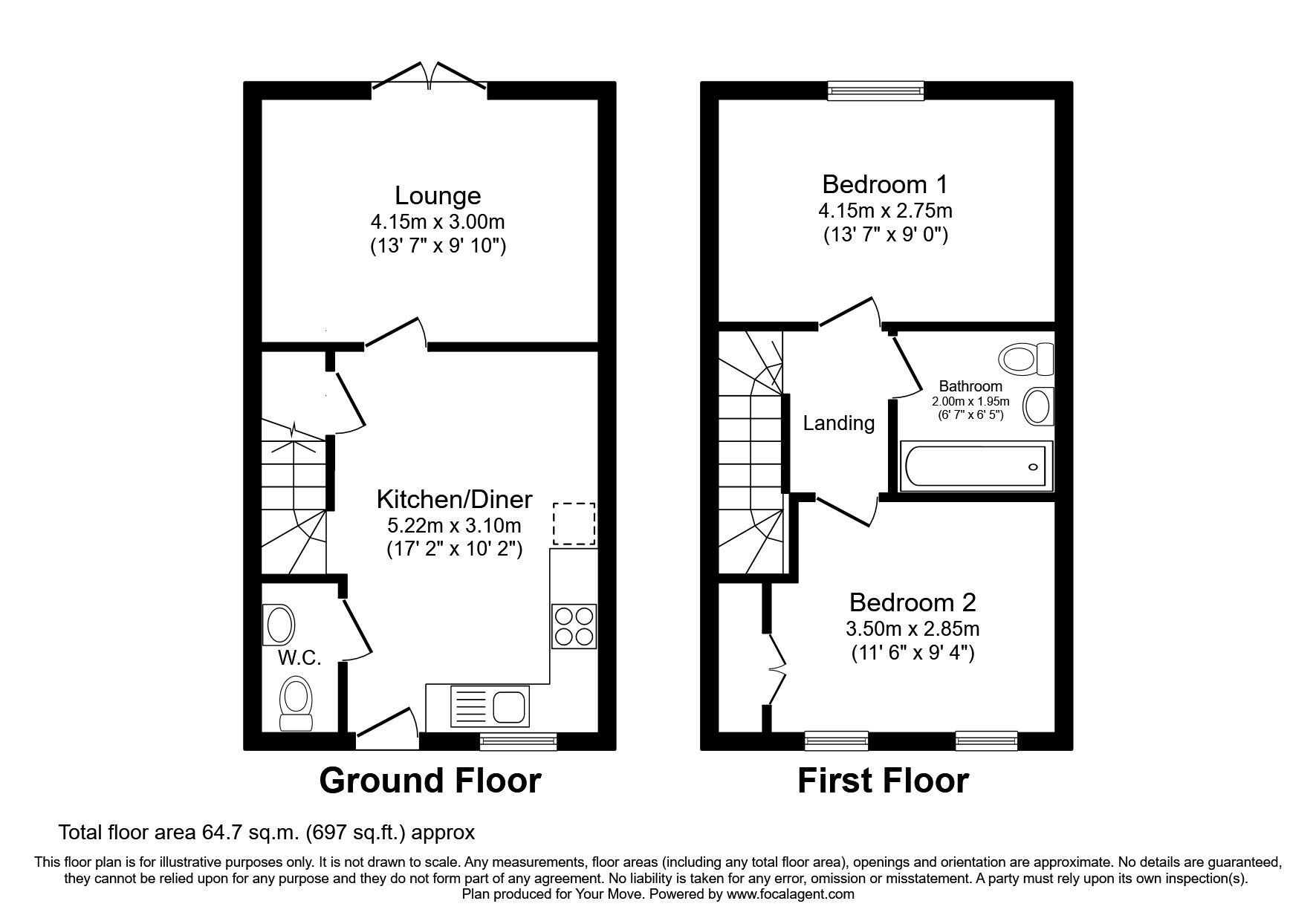 Floorplan of 2 bedroom Mid Terrace House to rent, Cherry Paddocks, Cherry Willingham, Lincolnshire, LN3