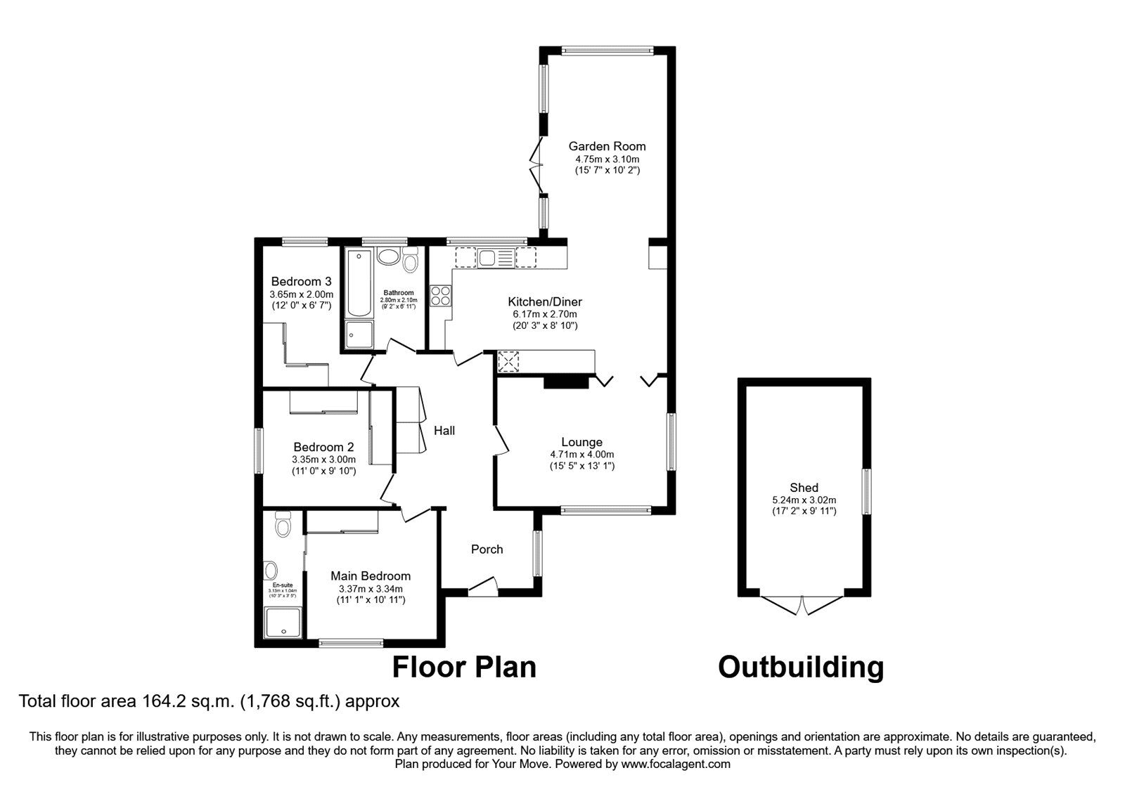 Floorplan of 3 bedroom Detached Bungalow to rent, Nurses Lane, Skellingthorpe, Lincolnshire, LN6