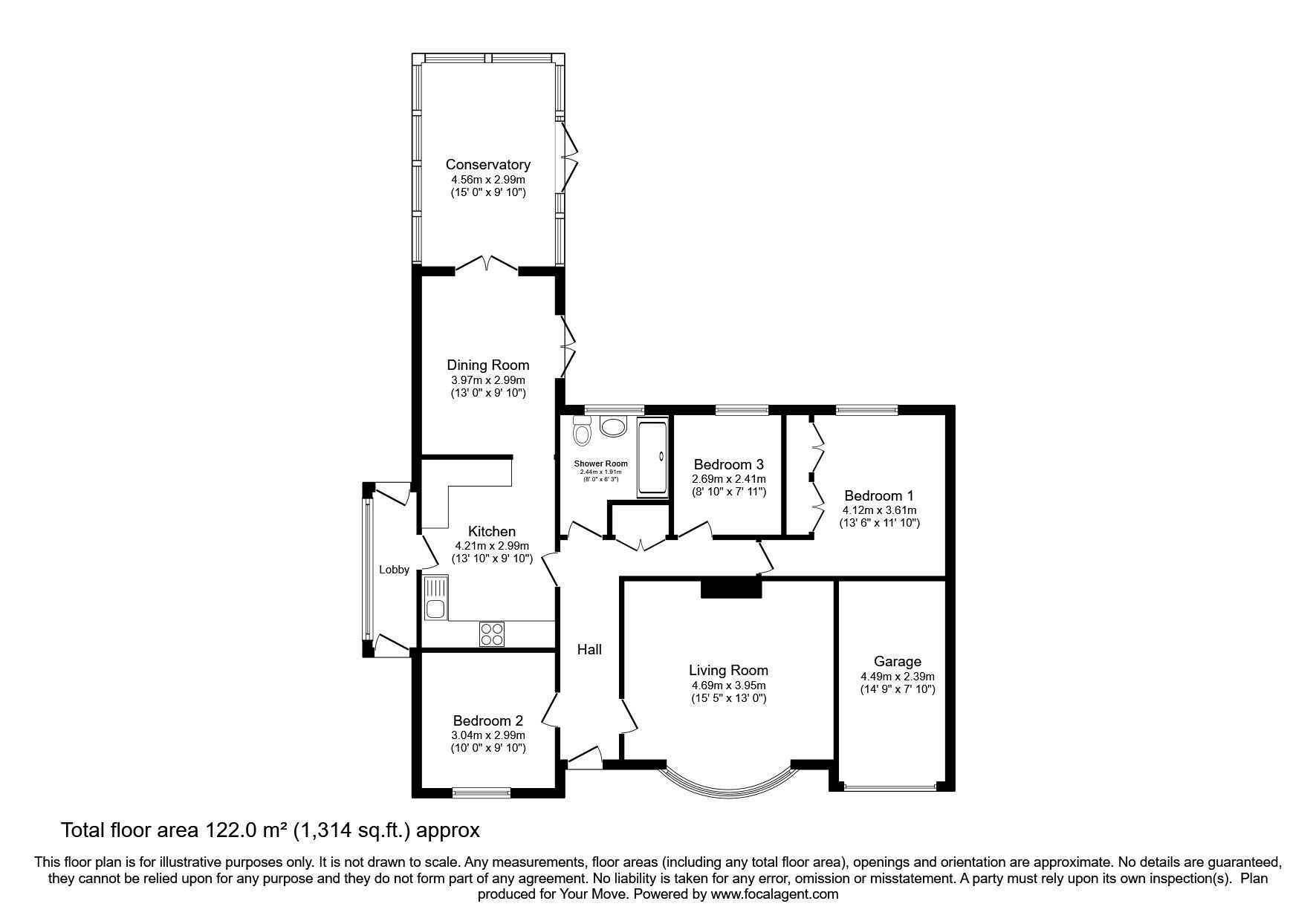 Floorplan of 3 bedroom Detached Bungalow for sale, Flinders Close, Metheringham, Lincolnshire, LN4