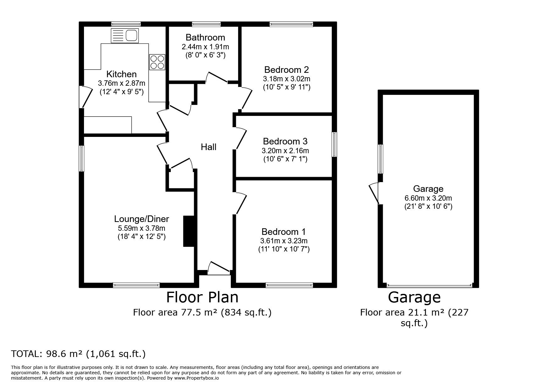 Floorplan of 3 bedroom Detached Bungalow for sale, Oakfield, Saxilby, Lincolnshire, LN1