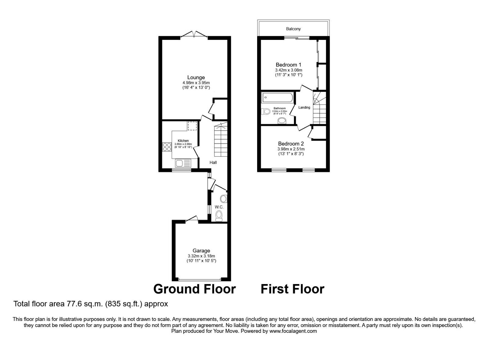 Floorplan of 2 bedroom Semi Detached House to rent, Park Lane, Burton Waters, Lincolnshire, LN1
