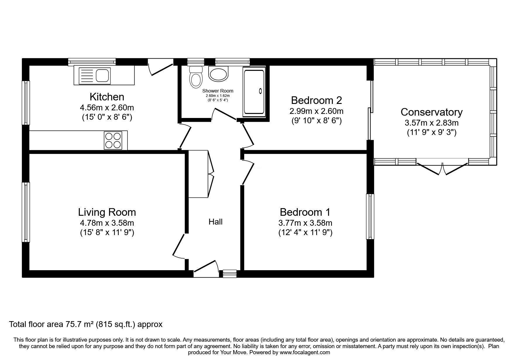Floorplan of 2 bedroom Detached Bungalow for sale, Earlsfield, Branston, Lincolnshire, LN4