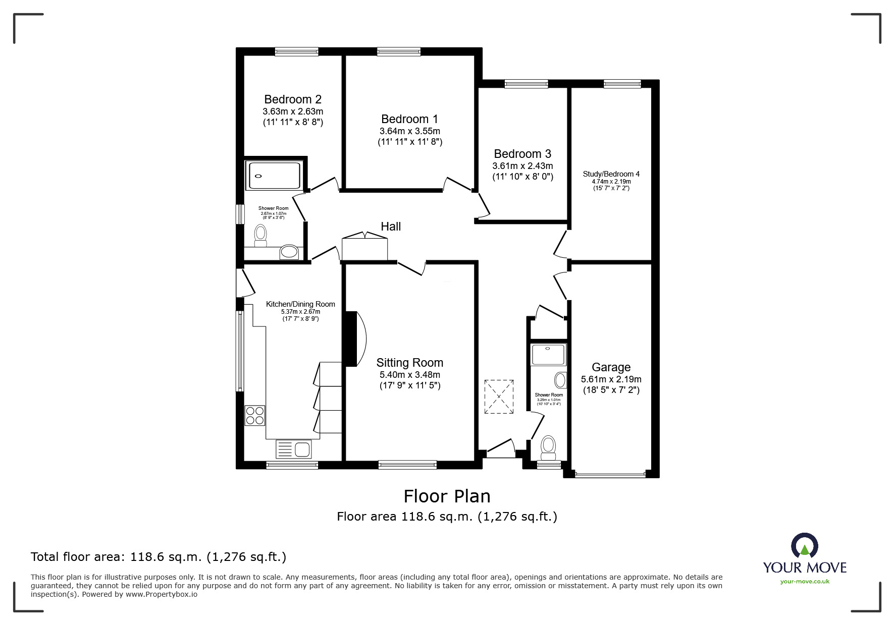 Floorplan of 4 bedroom Detached Bungalow for sale, Earlsfield, Branston, Lincolnshire, LN4