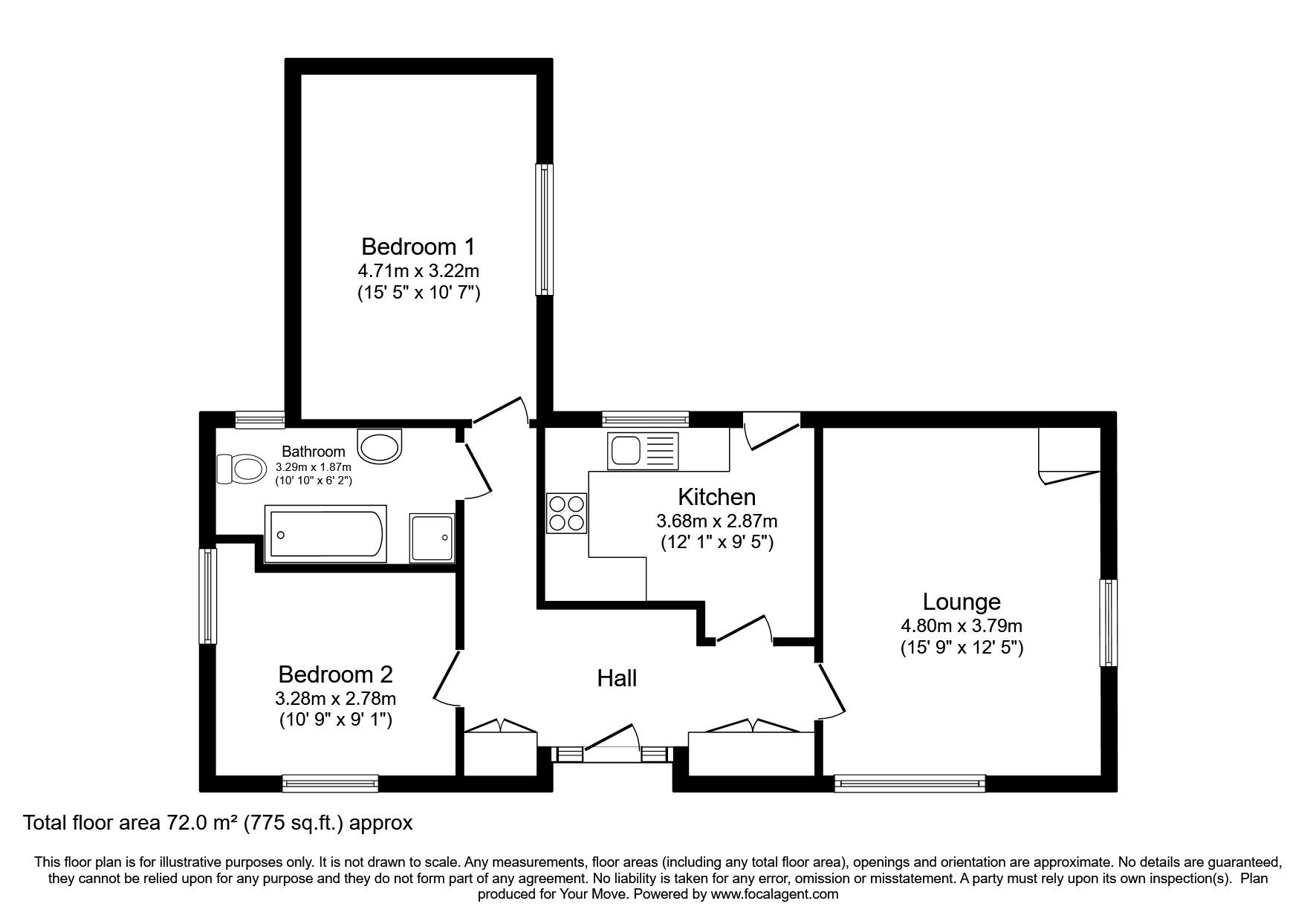 Floorplan of 2 bedroom Detached Bungalow for sale, Lincoln Road, Wragby, Lincolnshire, LN8