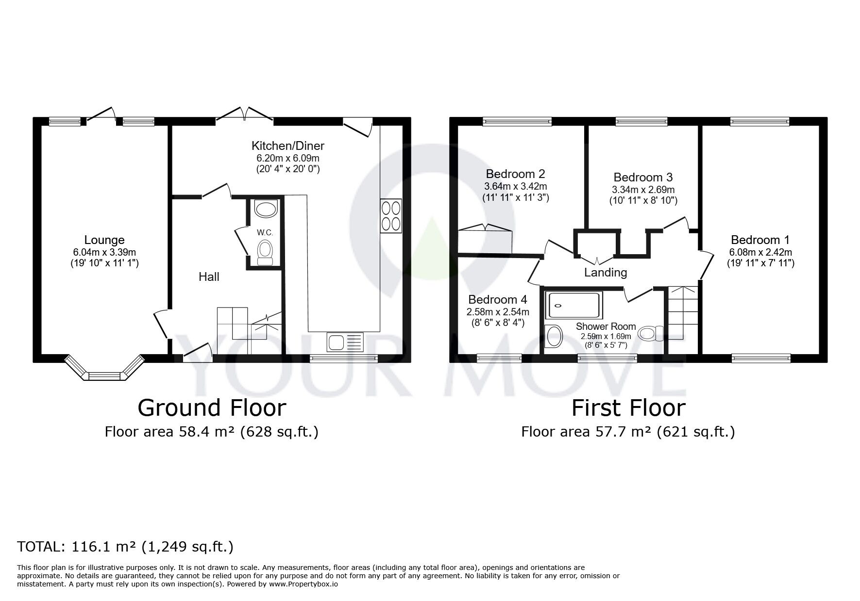 Floorplan of 4 bedroom Semi Detached House for sale, Mons Road, Lincolnshire, LN1