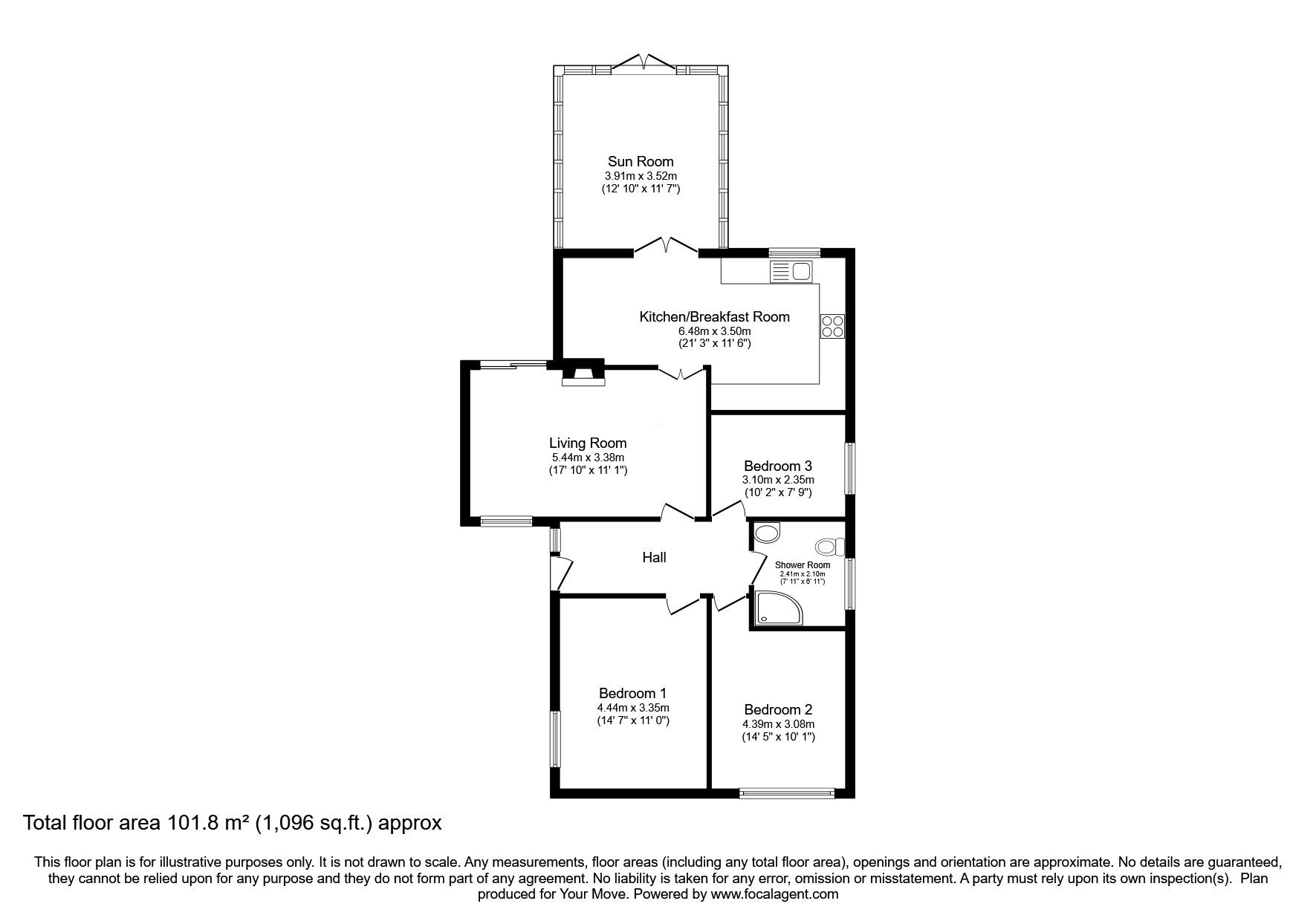 Floorplan of 3 bedroom Detached Bungalow for sale, Godber Drive, Bracebridge Heath, Lincolnshire, LN4