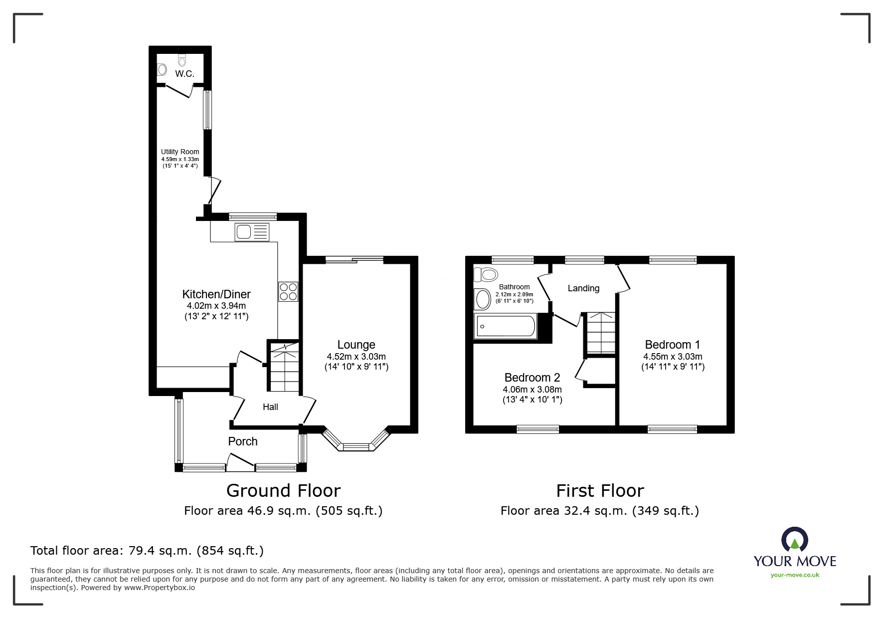 Floorplan of 2 bedroom Mid Terrace House for sale, Wickenby Crescent, Lincoln, Lincolnshire, LN1