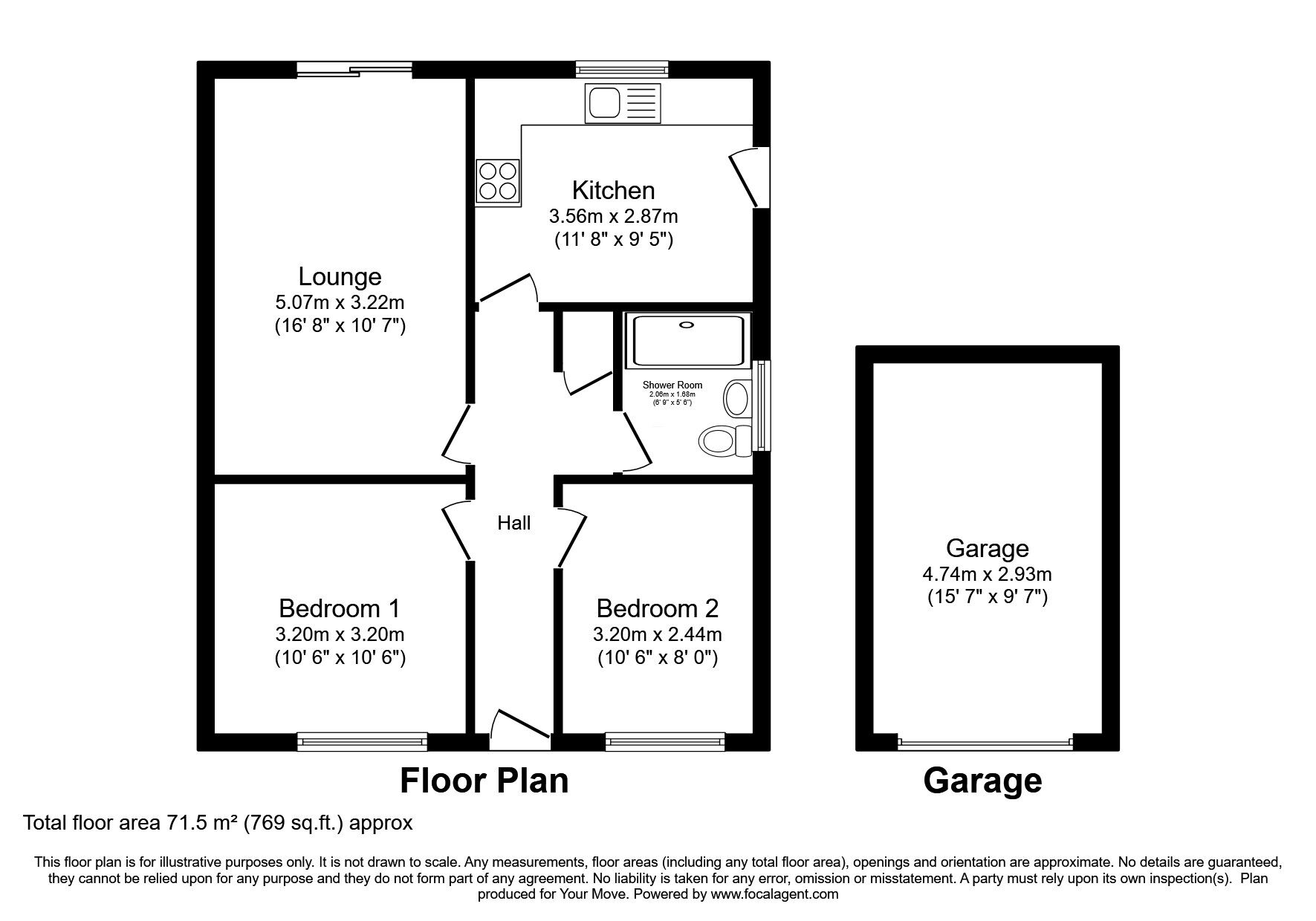 Floorplan of 2 bedroom Detached Bungalow for sale, Ennerdale Close, Lincoln, Lincolnshire, LN6