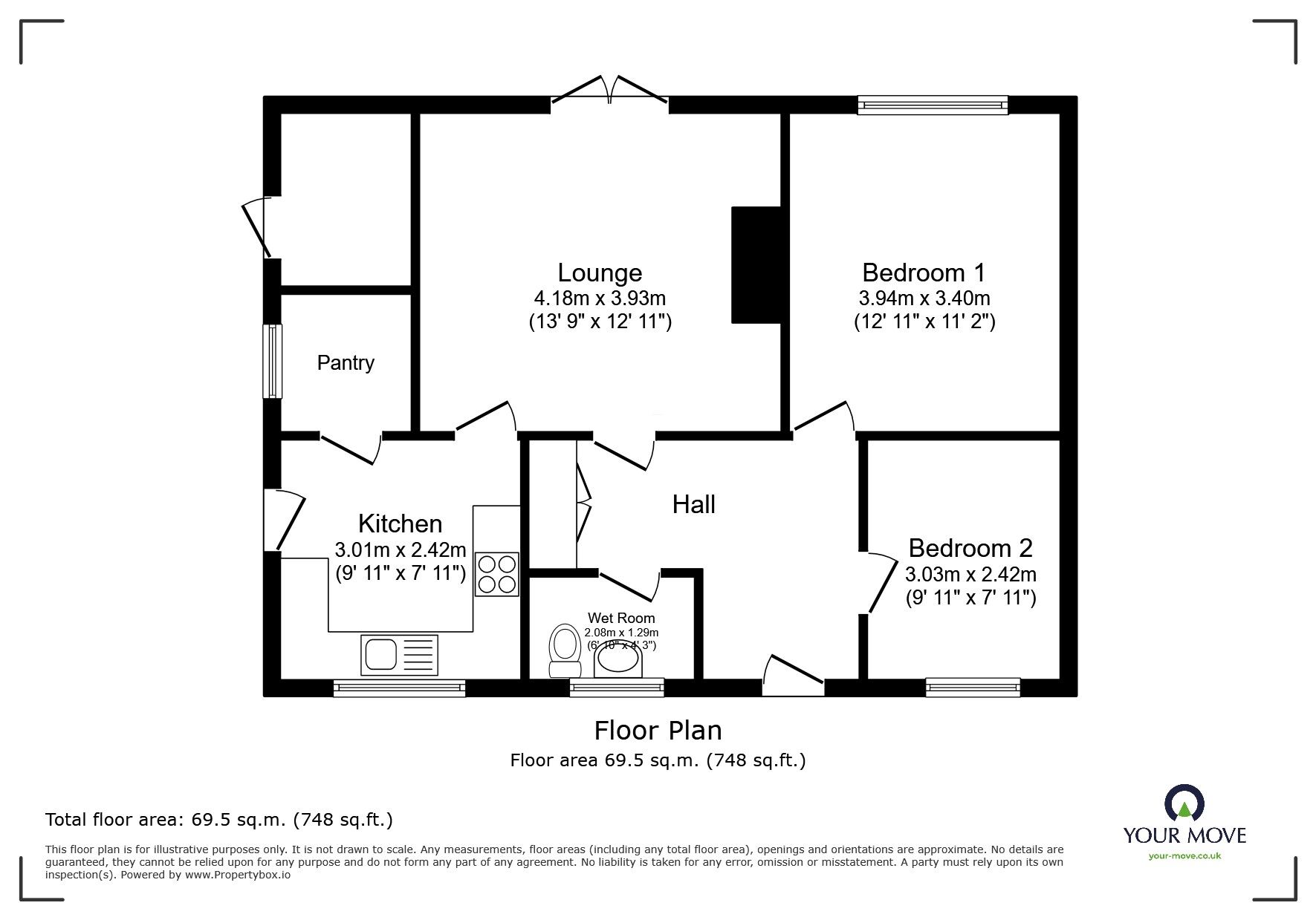 Floorplan of 2 bedroom Semi Detached Bungalow for sale, Lincoln Road, Branston, Lincolnshire, LN4