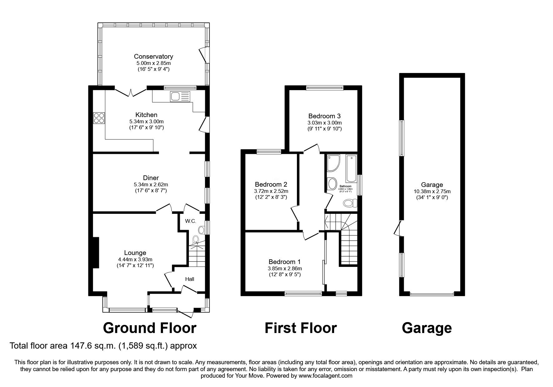 Floorplan of 3 bedroom Semi Detached House for sale, Bell Grove, Lincoln, Lincolnshire, LN6