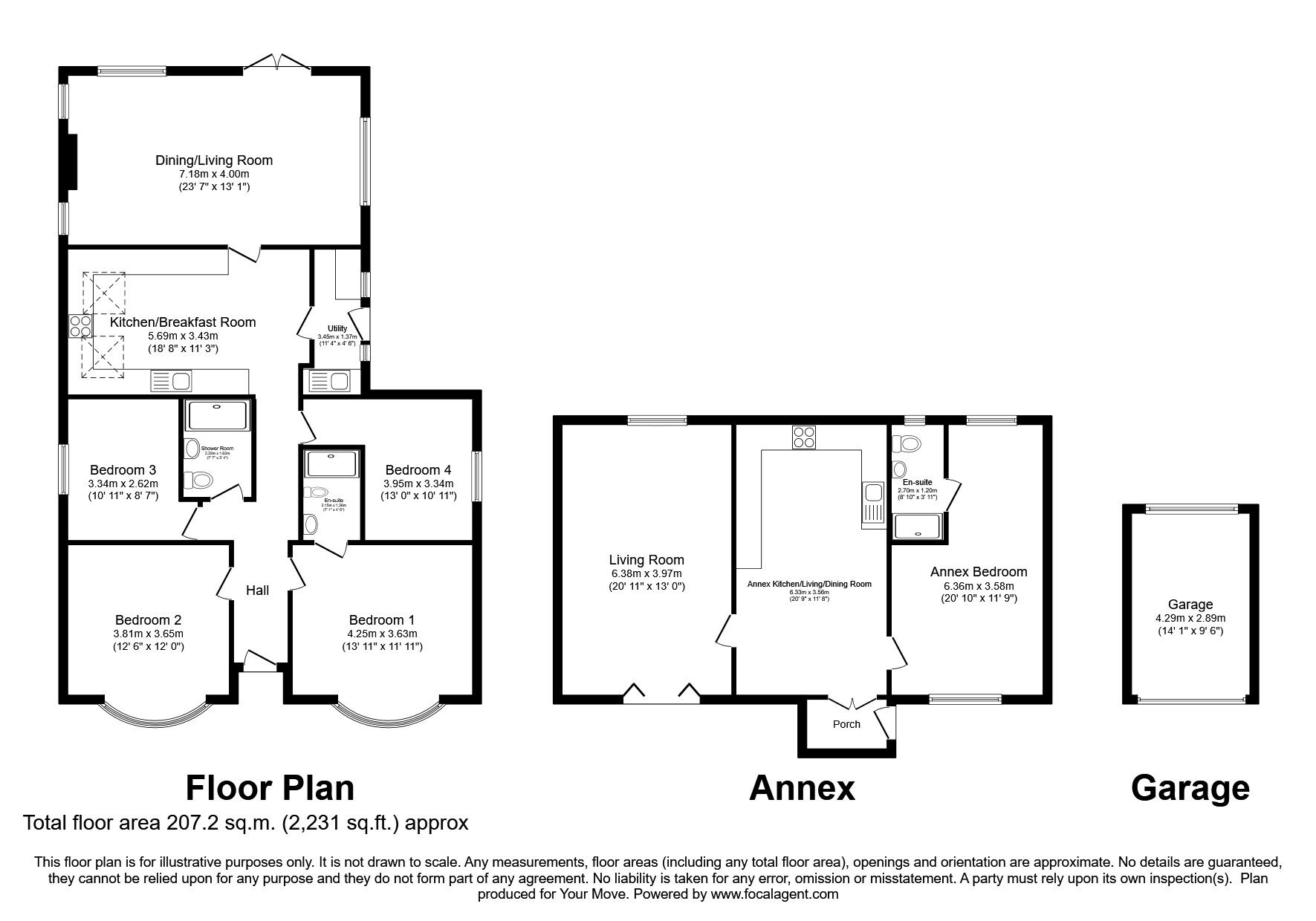 Floorplan of 4 bedroom Detached Bungalow for sale, School Lane, Broadholme, Lincolnshire, LN1