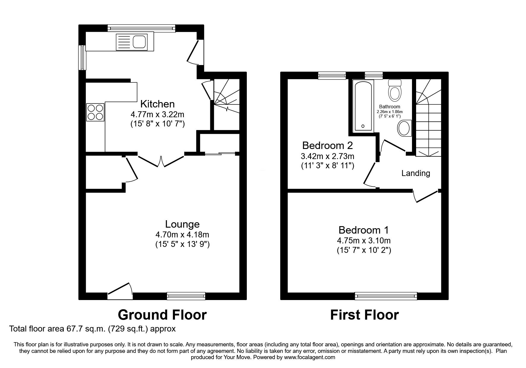 Floorplan of 2 bedroom Mid Terrace Property for sale, Grange-de-Lings, Lincoln, Lincolnshire, LN2