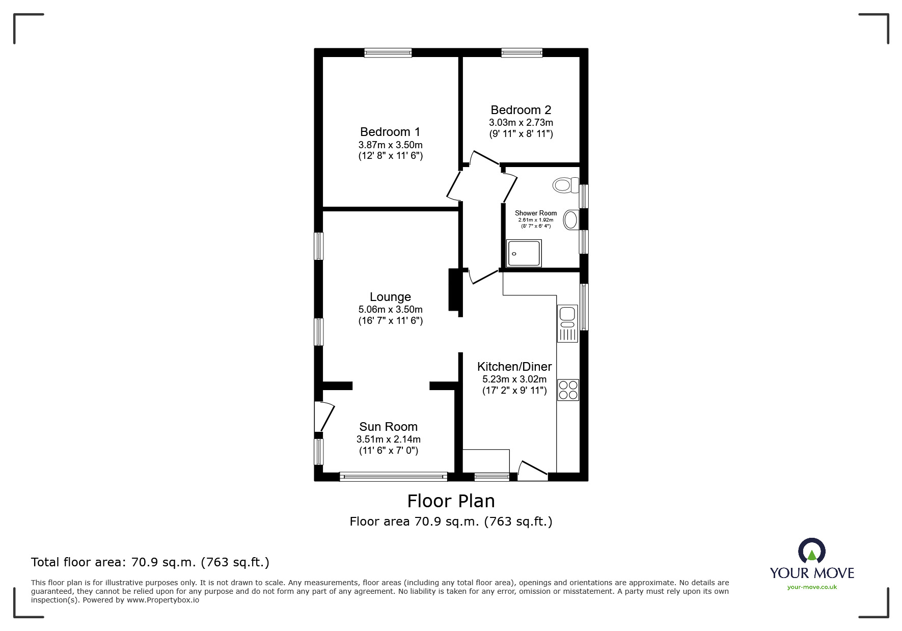 Floorplan of 2 bedroom Detached Bungalow for sale, Somerville Close, Waddington, Lincolnshire, LN5